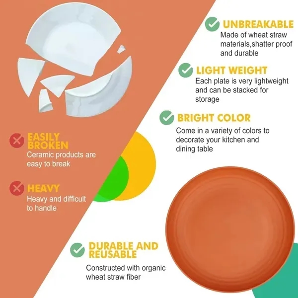 Wheat Straw Dinner Plates with Microwave and Dishwasher Safe 1