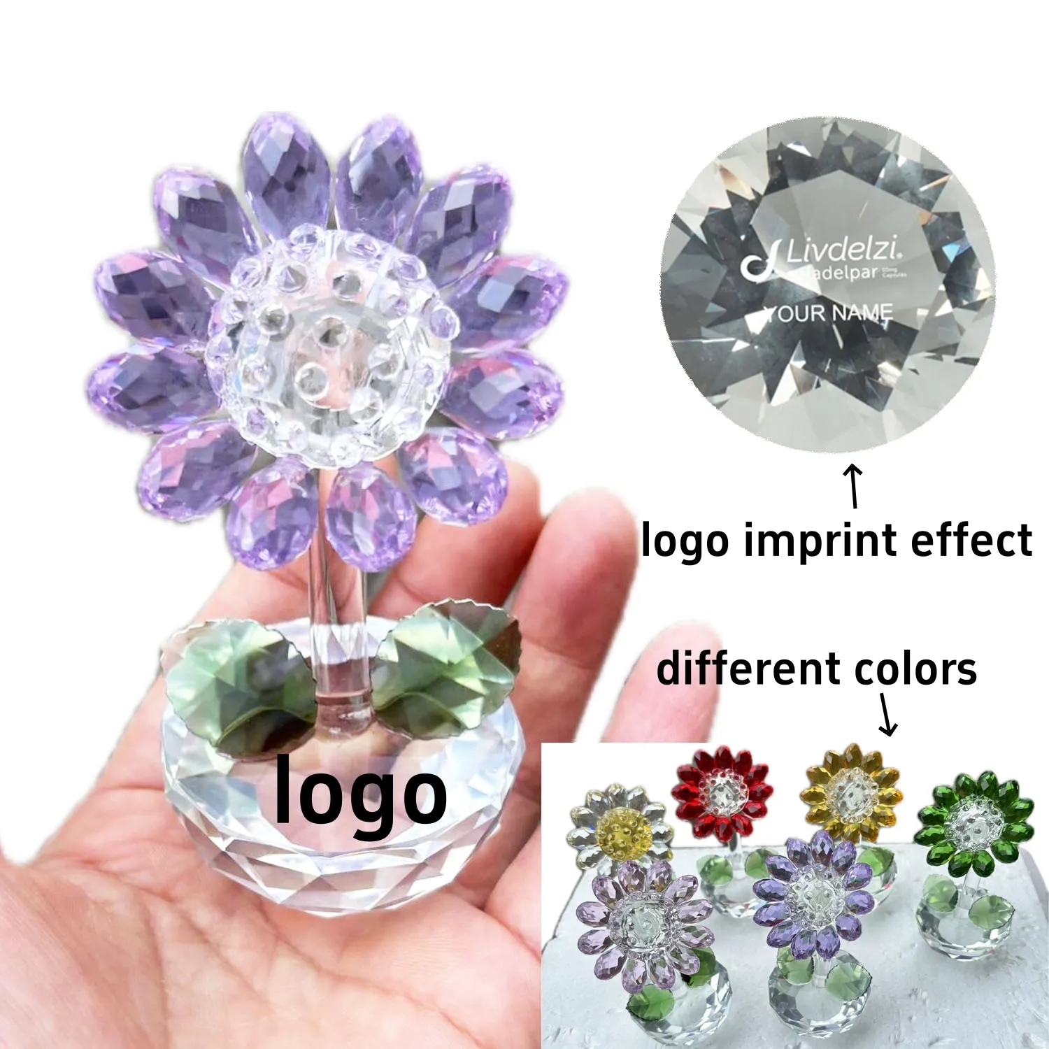 Crystal Sunflower Glass Flower Paperweight Ornament Decor 2