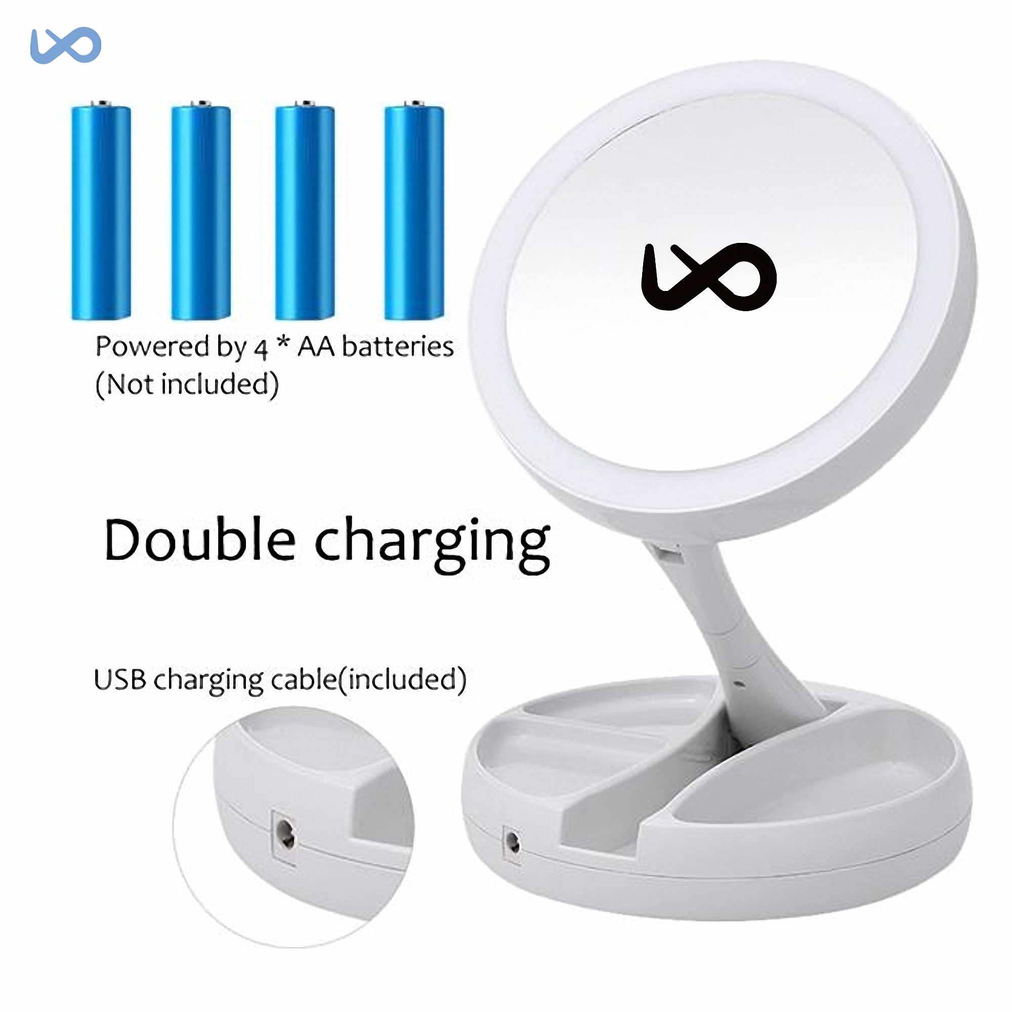 LED Lighted Foldable Double-Sided Mirror 1