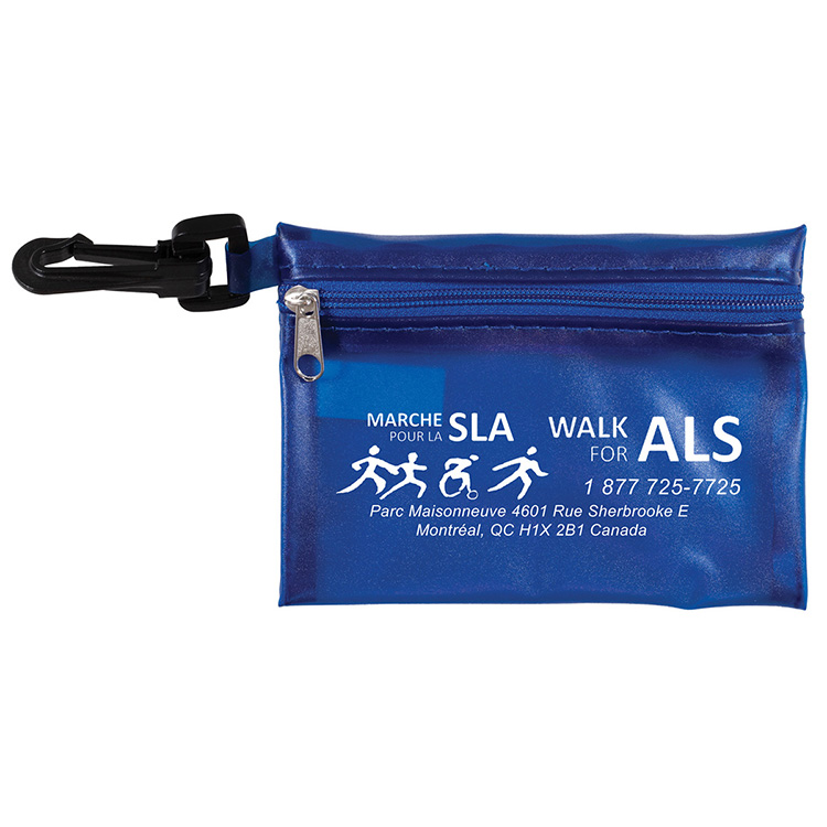 "TROUTDALE" 13 Piece First Aid Kit inTranslucent Zipper Kit with Plastic Carabiner Attachment 19