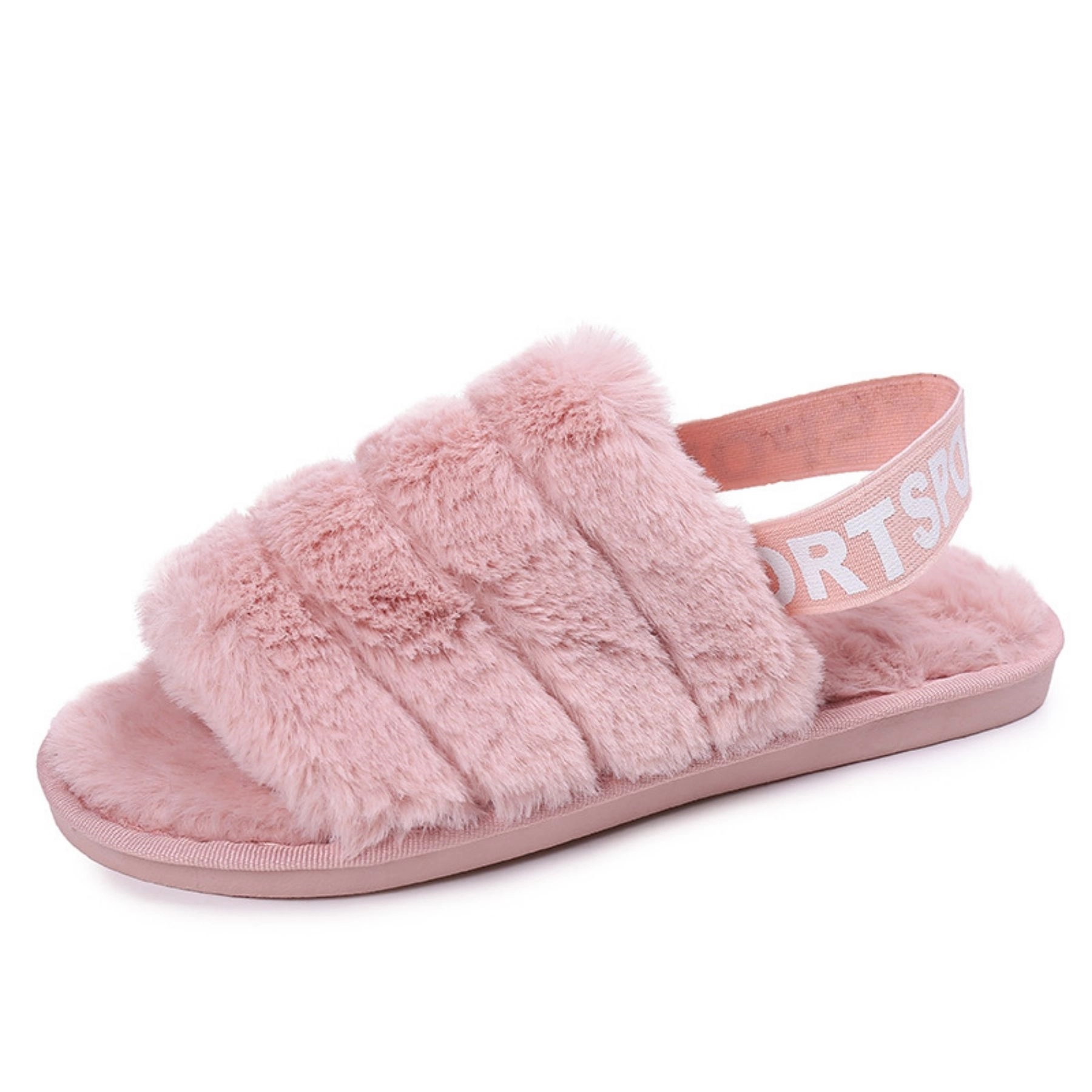House Slippers Faux Rabbit Fur Open Toe Shoes 6