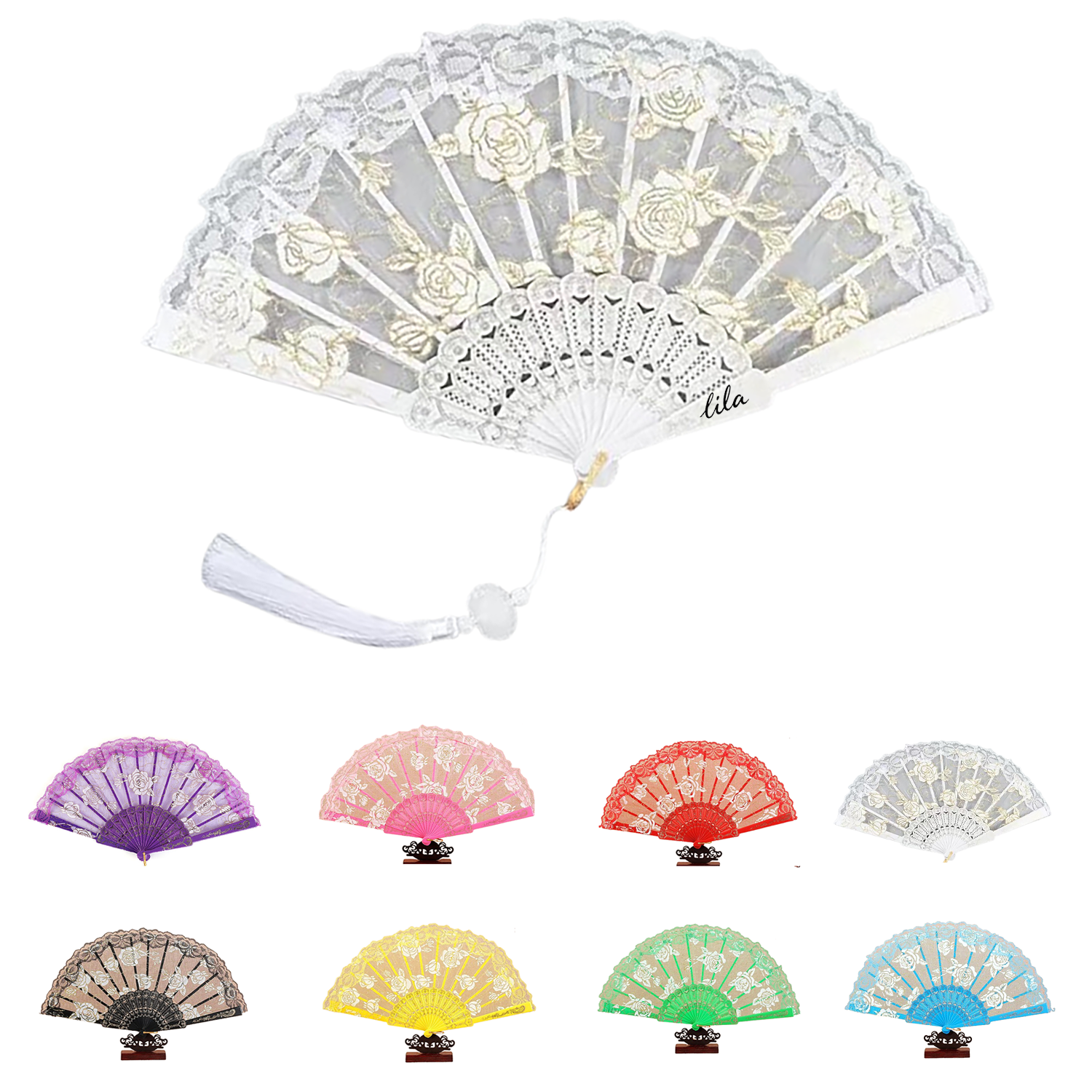 Rose Lace Handheld Folding Fan 3