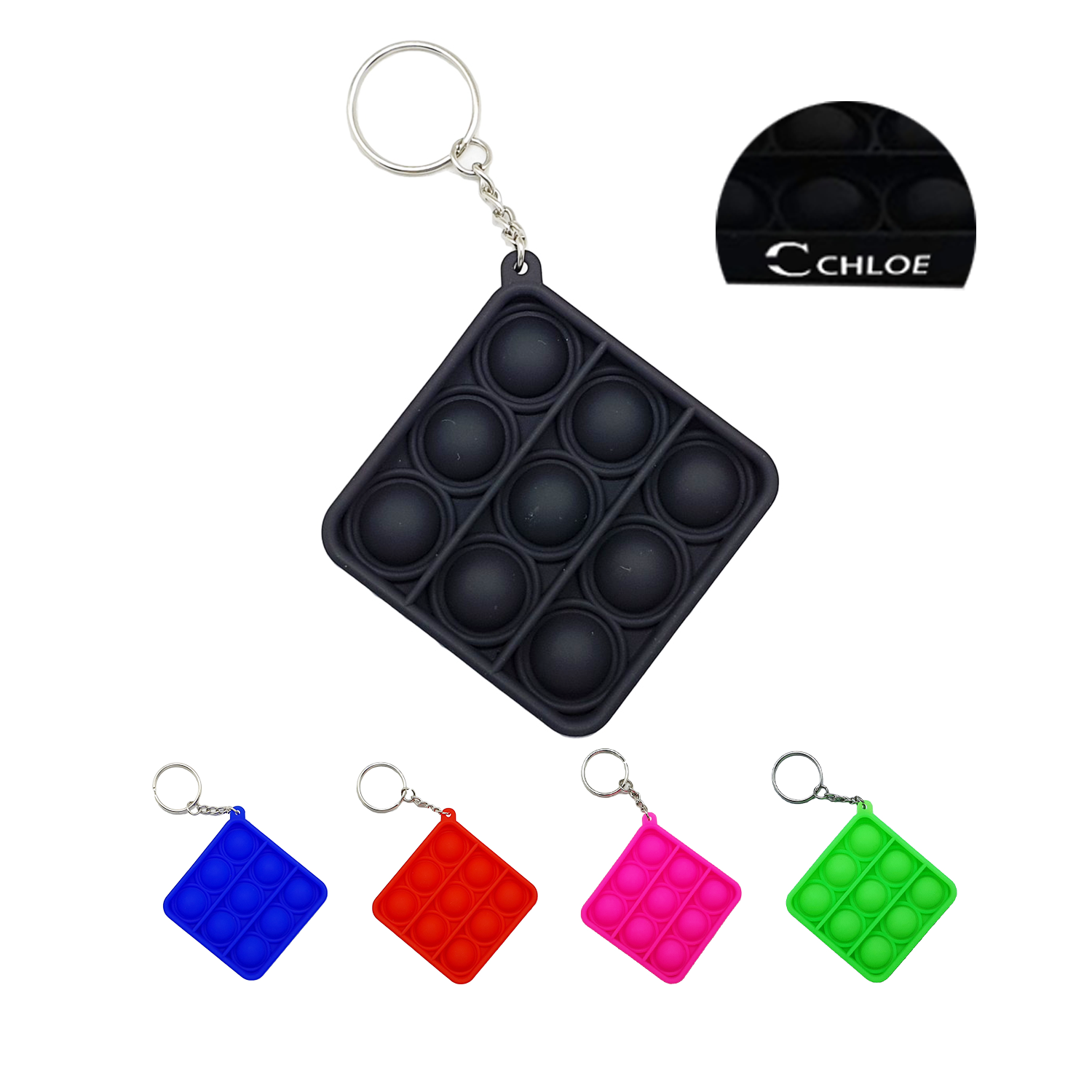Mini Push Pop Bubble Fidget Toy Key Ring Square 1
