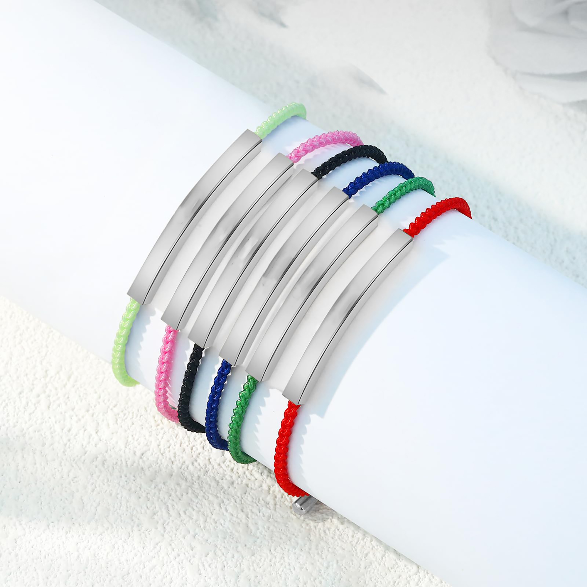 Adjustable Woven Cord Stainless Steel Bracelet 4