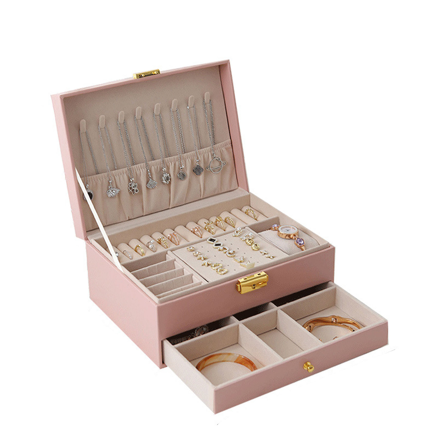 Double-Layer Drawer-Style Leather Jewelry Box 3