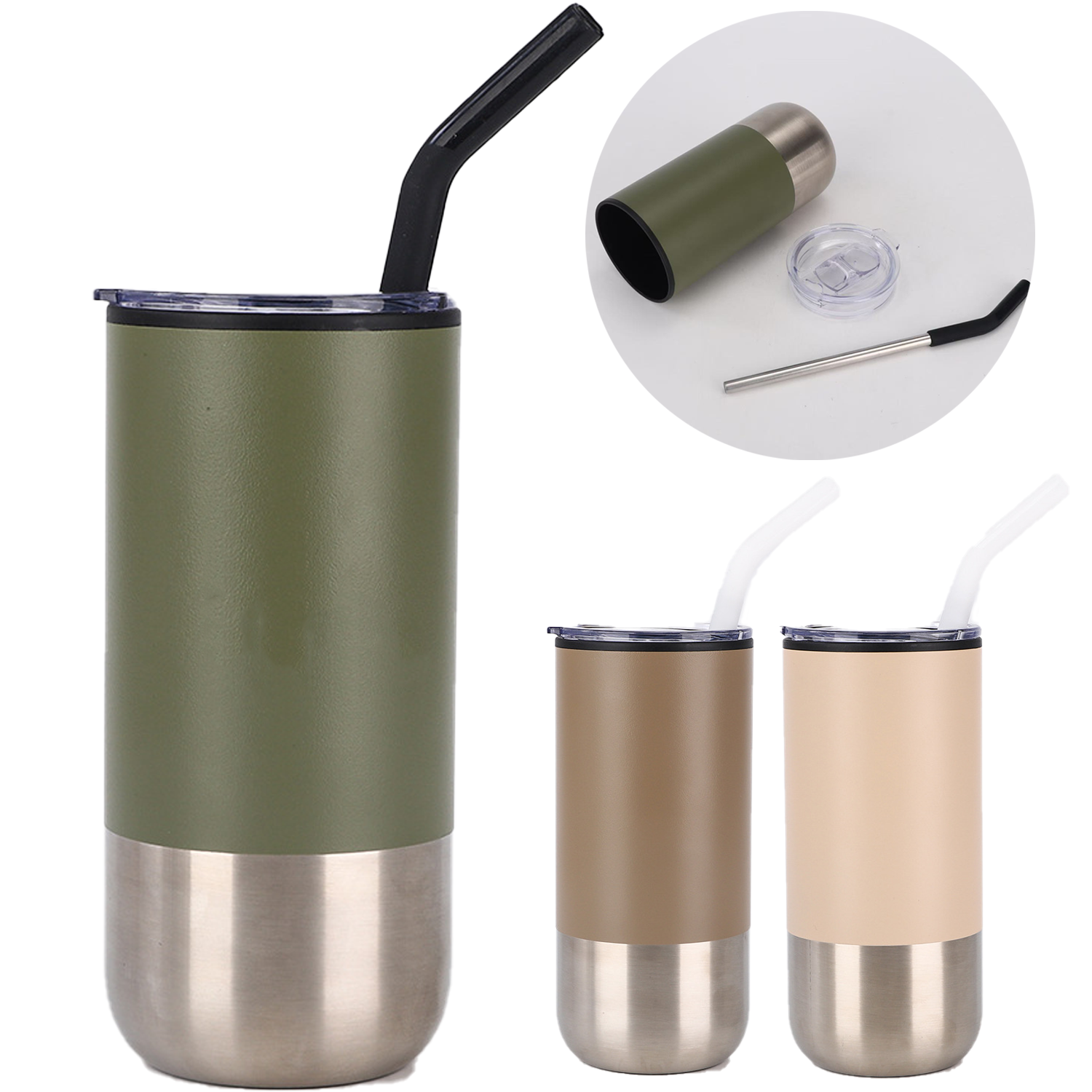 16 Oz Steel Plastic Vacuum Straw Tumbler 8