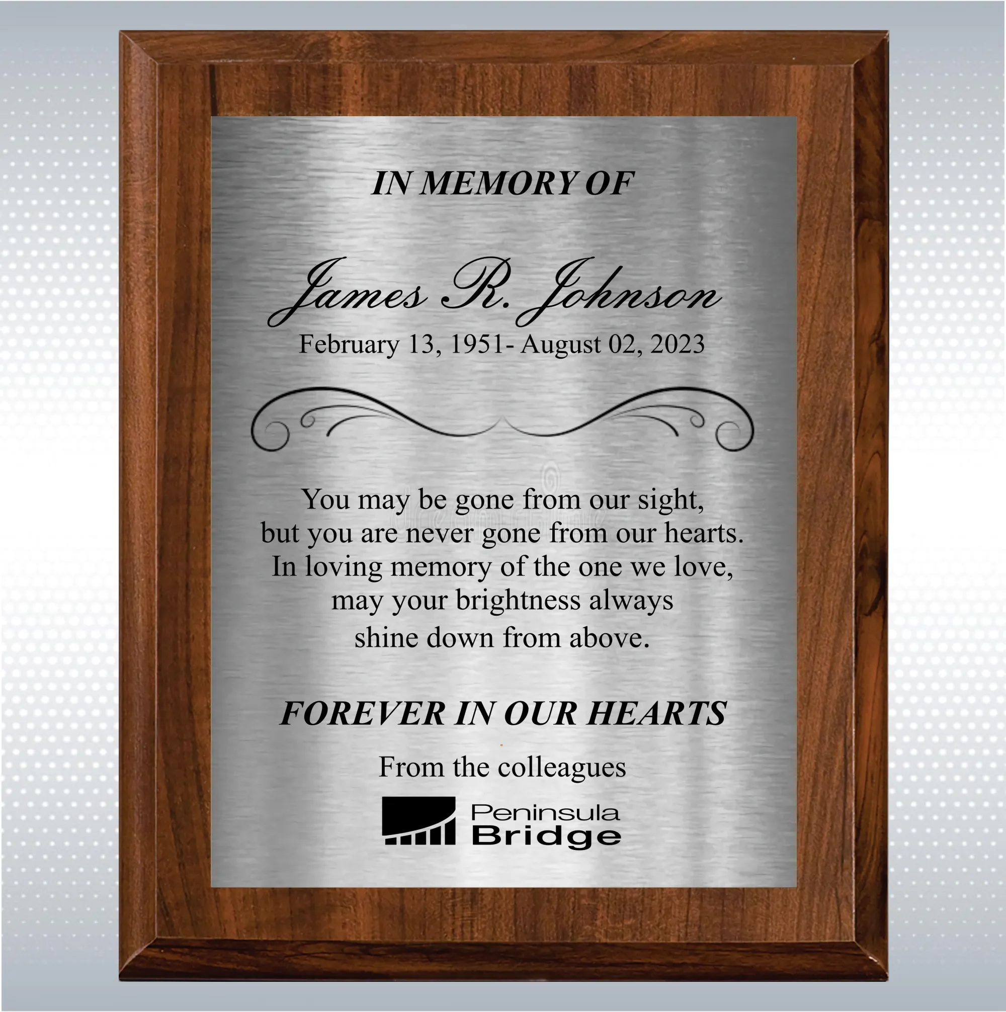 Cherry Finish Personalized Memorial Gift Aaward 3