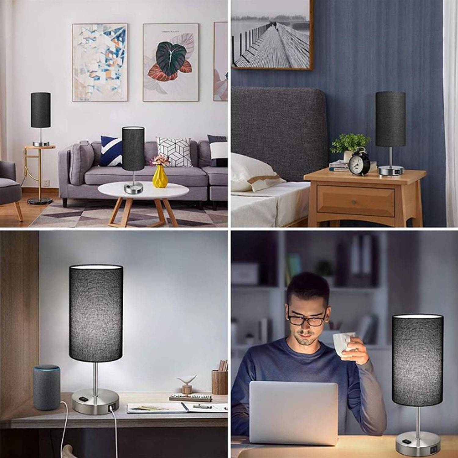 Dimmable Touch LED Table Lamp with USB Ports and Outlet 6