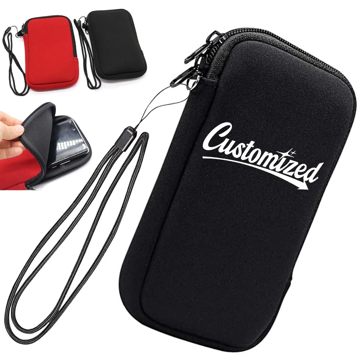 Neoprene Zipper Phone Pouch with Lanyard Strap 8