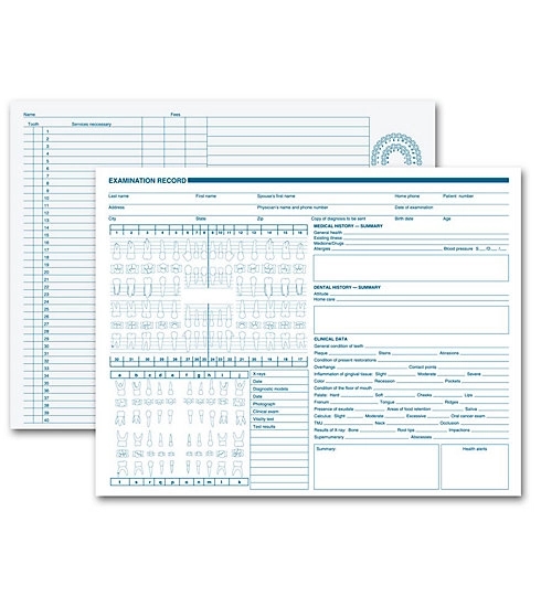 Dental Exam Record, Anatomic Diagrams, Horizontal Format 2