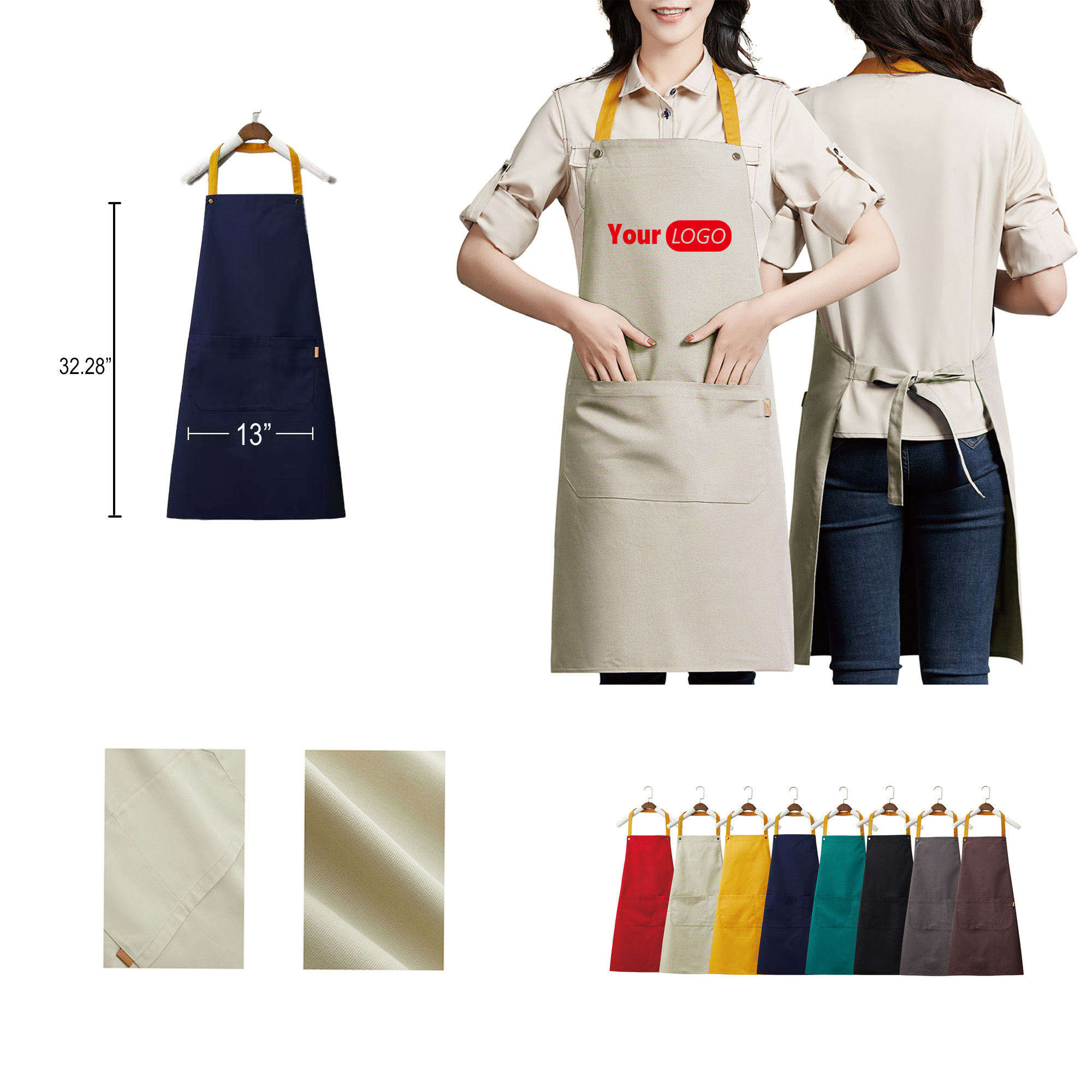 Canvas Kitchen Apron W/ 2 Front Pockets MOQ50 3