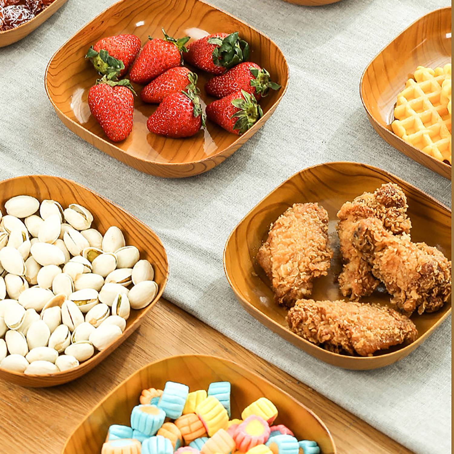 Elegant Wood-Grain Plastic Fruit Tray 5