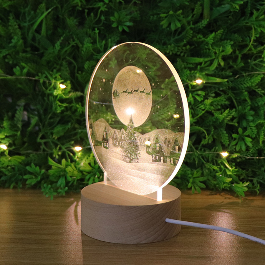 Custom Made To Order 3D Optical Illusion LED Night Light And Lamp With Wood Base 2
