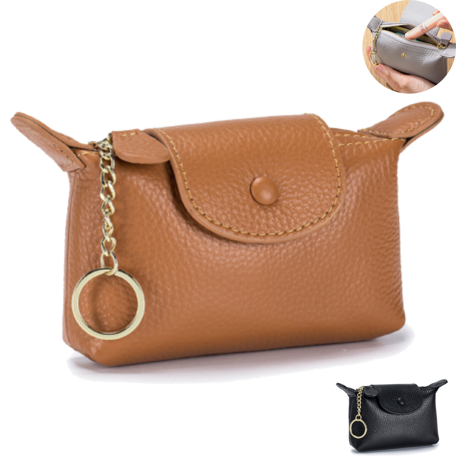 Soft Genuine Leather Mini Women Coin Purse w/ Keychain 7