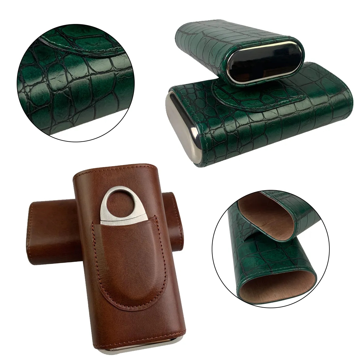 Travel PU Leather Cigar Case With Cutter Pocket 3