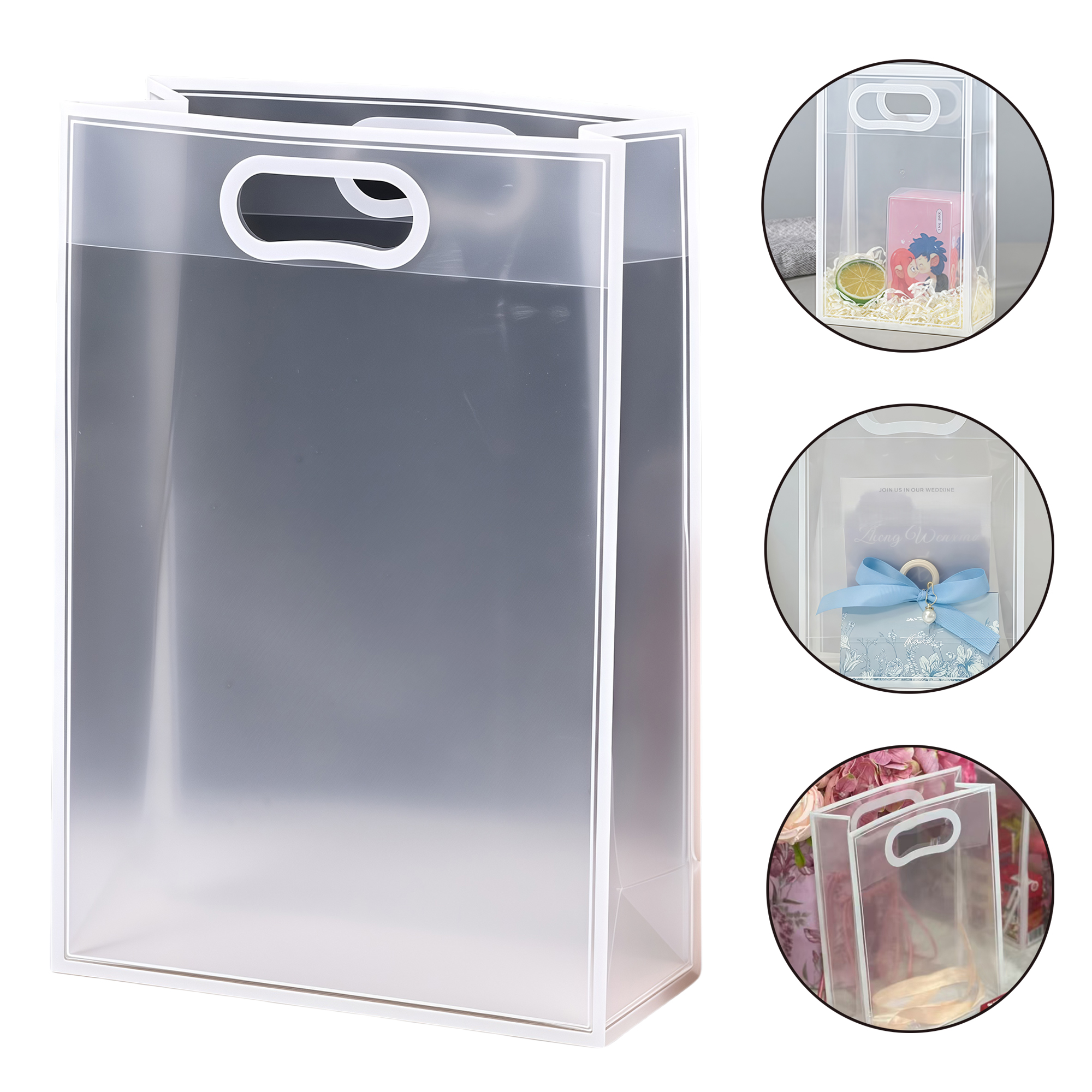 Matte White Gift Bag with Handles - Cosmetic Wedding Favor Tote - Durable Reusable Plastic 2