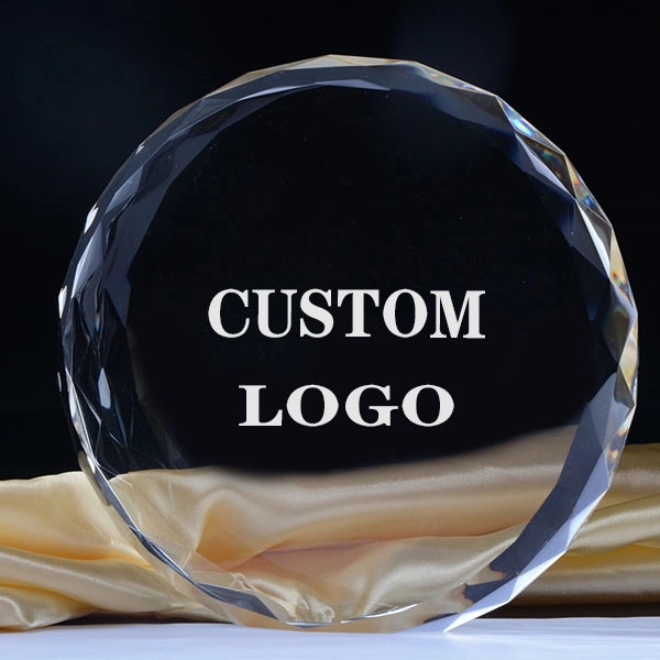 Faceted Optical Crystal Round Paperweight 4