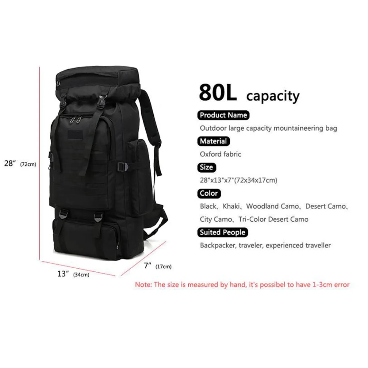 70L Camping Hiking Military Tactical Backpack 5