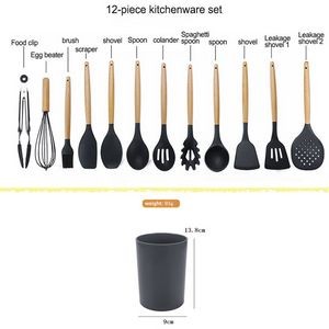12-Piece Silicone Cookware Sets With Wooden Handle 3