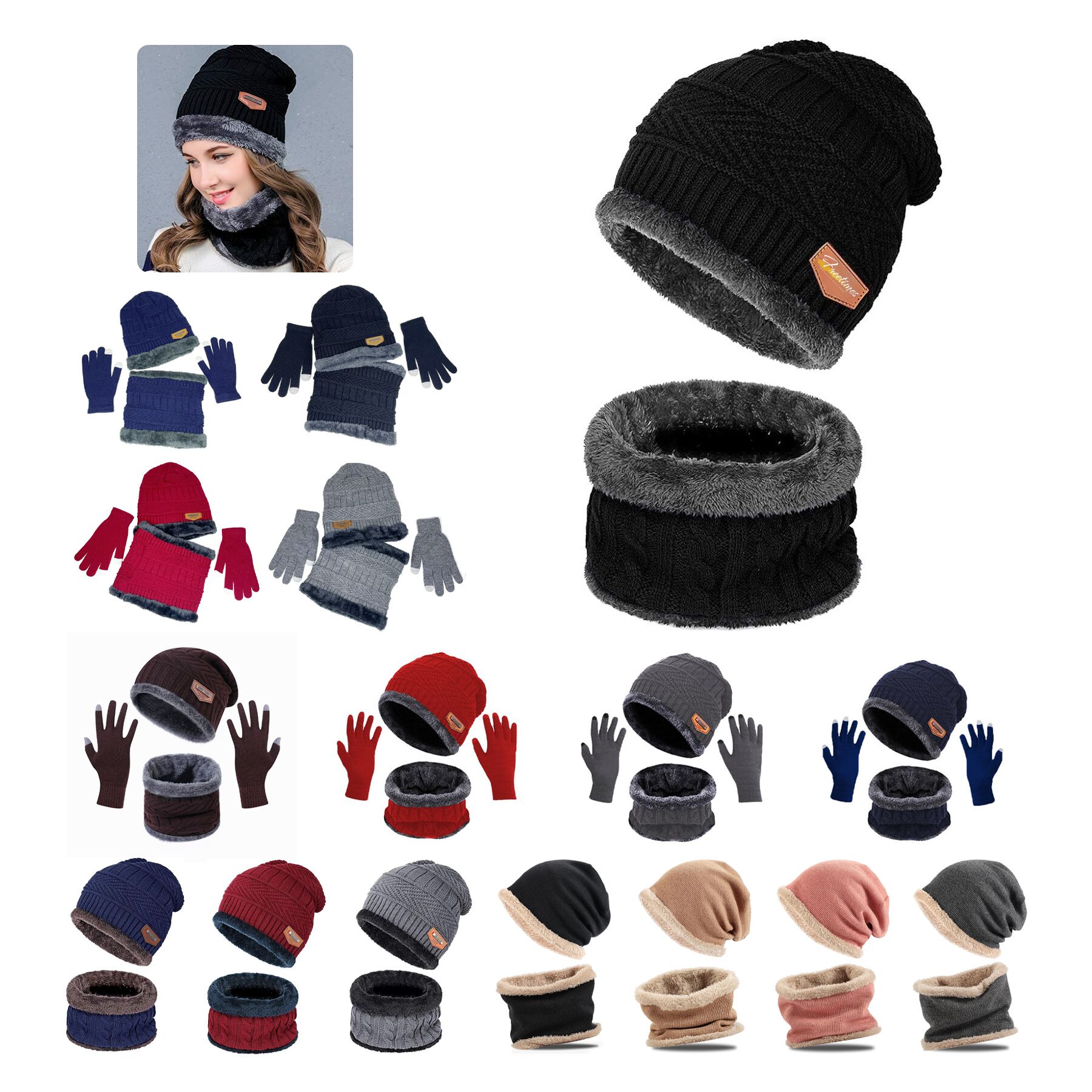 Warm Winter Beanie Hat & Scarf Set 3