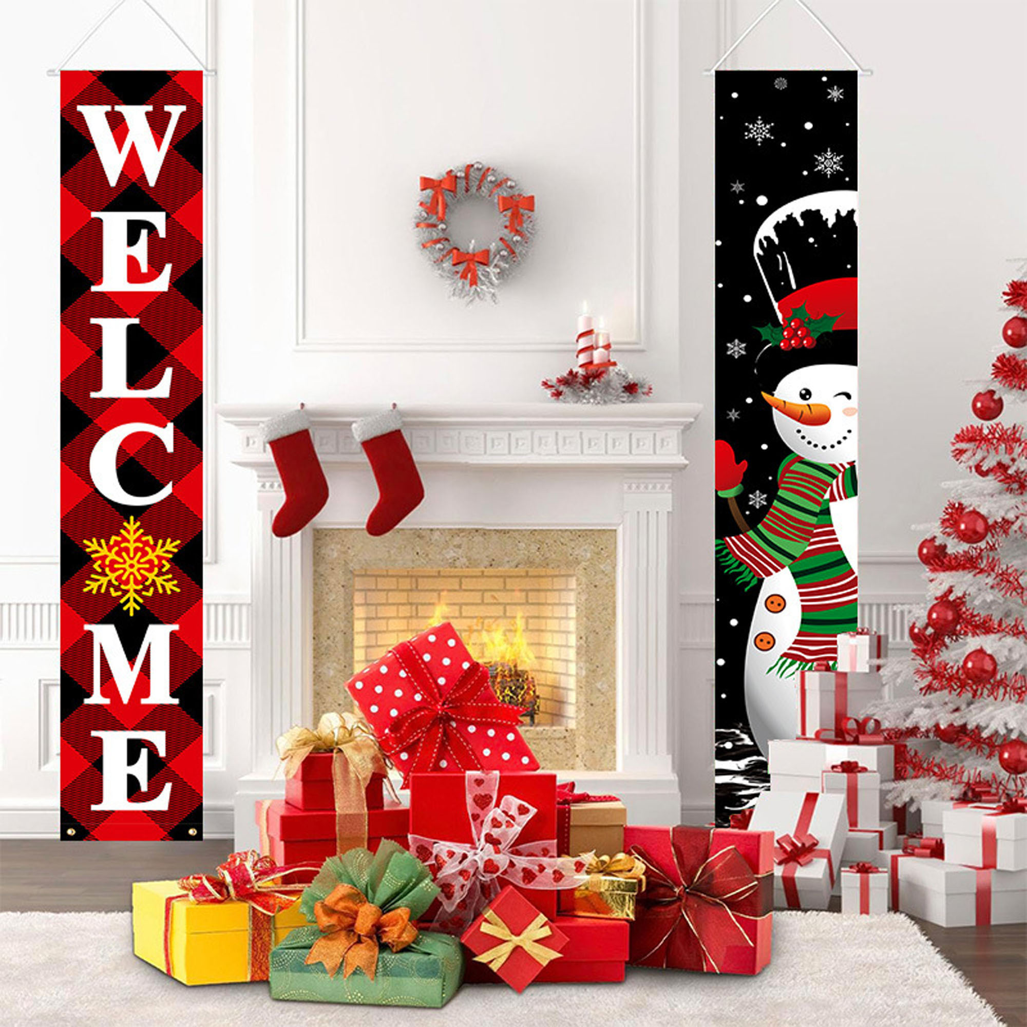 Christmas-Themed Fabric Door Curtain with Couplets 2