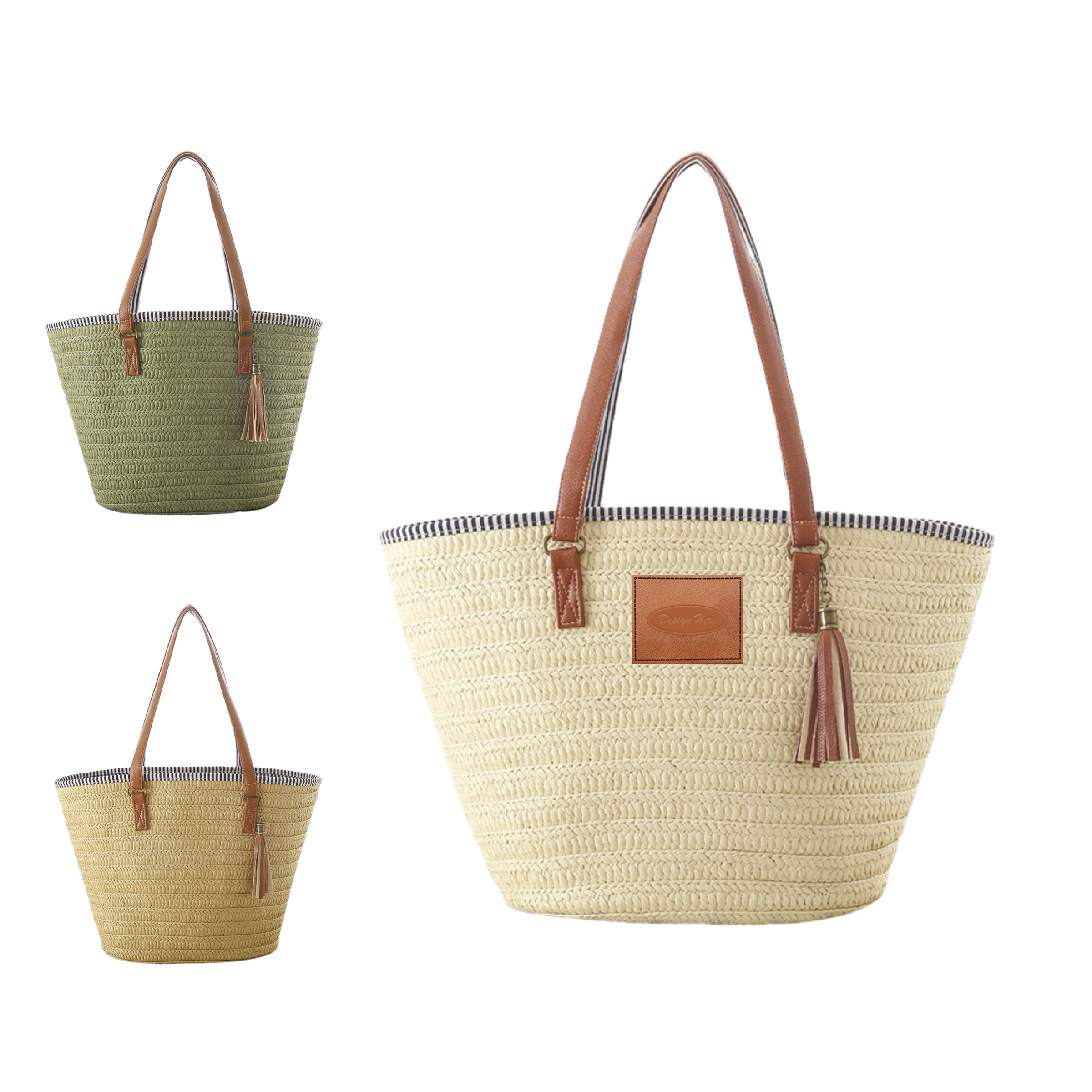 Elegant Woven Tote Bag with Leather Accents 2