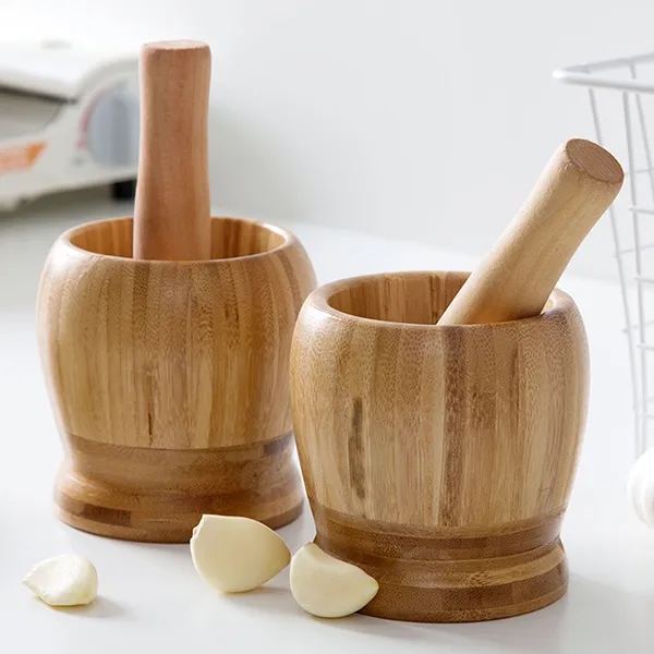 Bamboo Mortar and Pestle Set 4