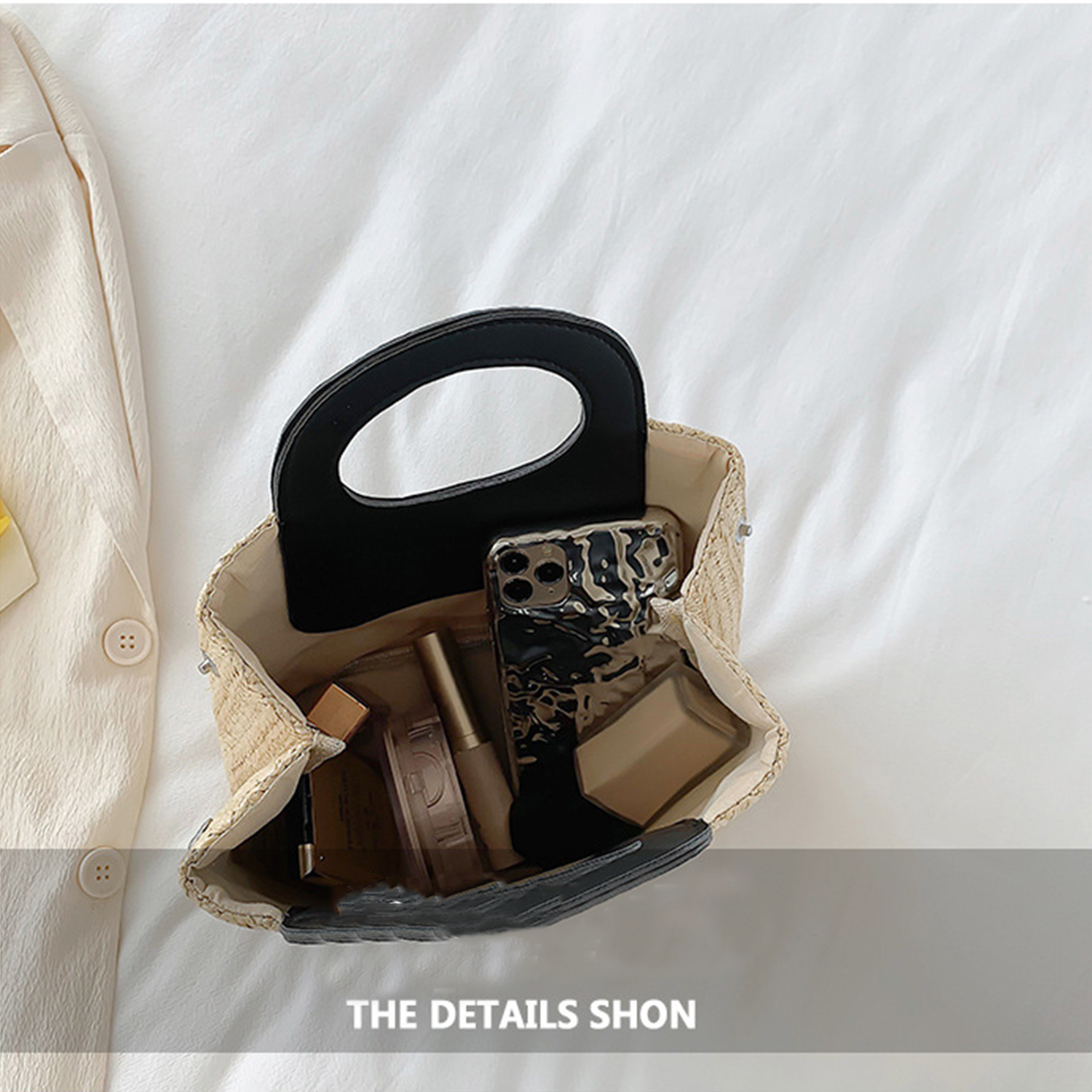 Retro color-blocking spliced straw bag 4