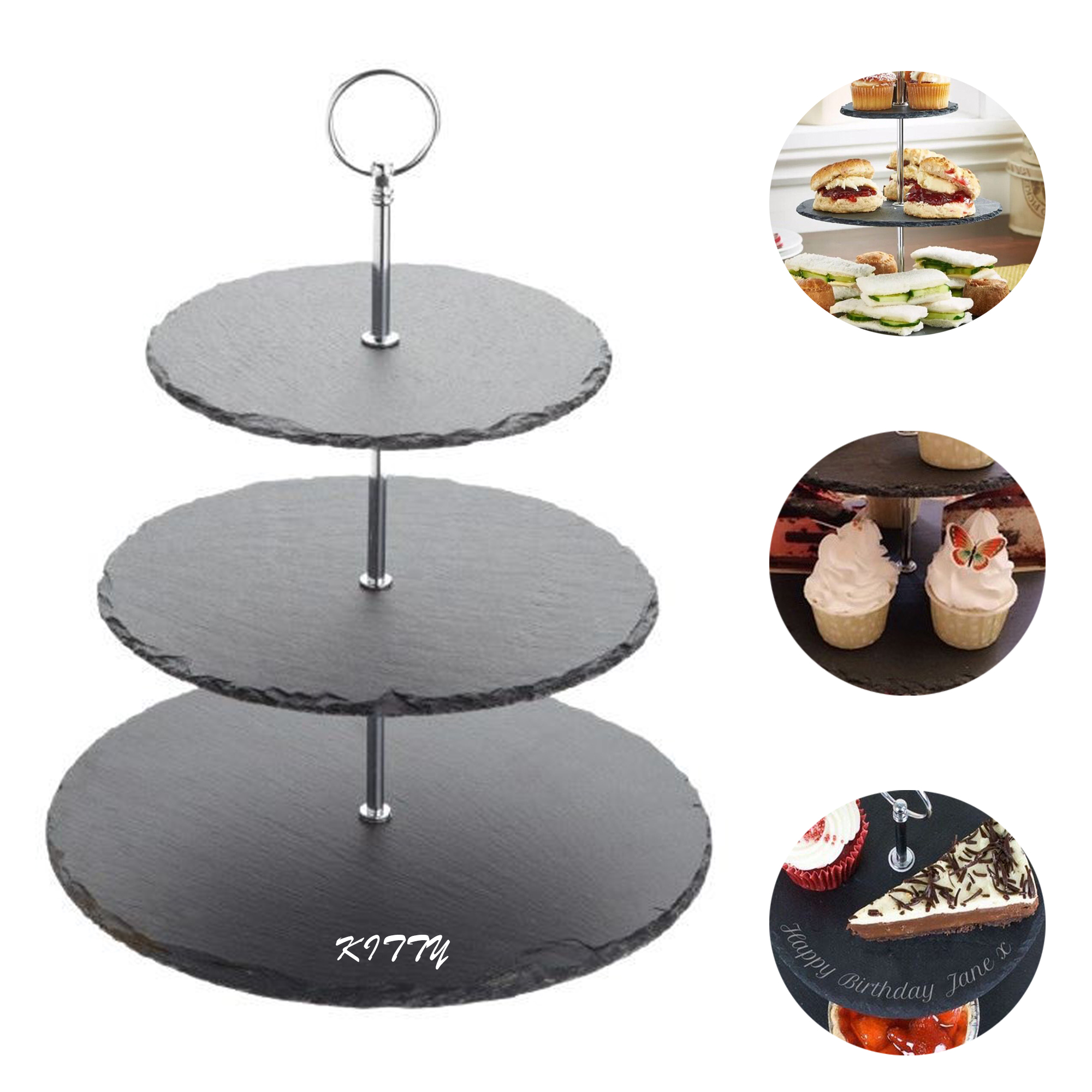 Natural Round Slate 3-Tier Cake Stand