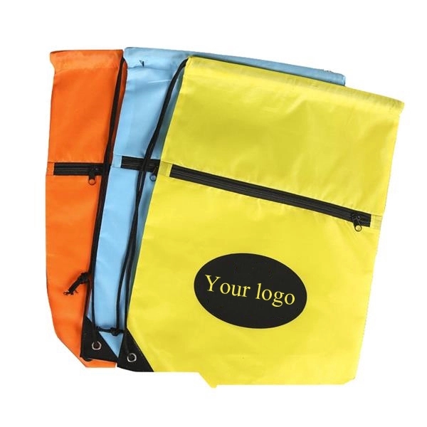 Sports Drawstring Bag W/ Front Zipper 2