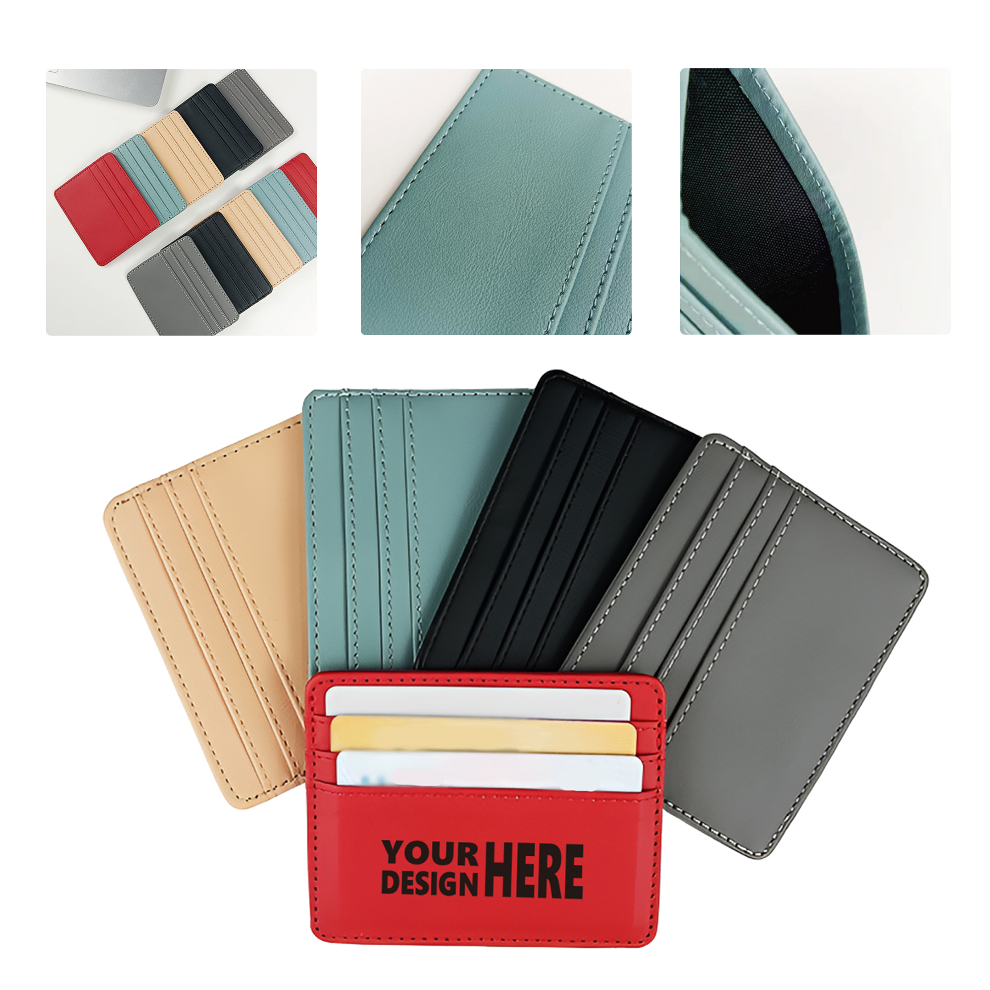 MOQ50 PU Leather Card Holder with Custom Design and Slots 2
