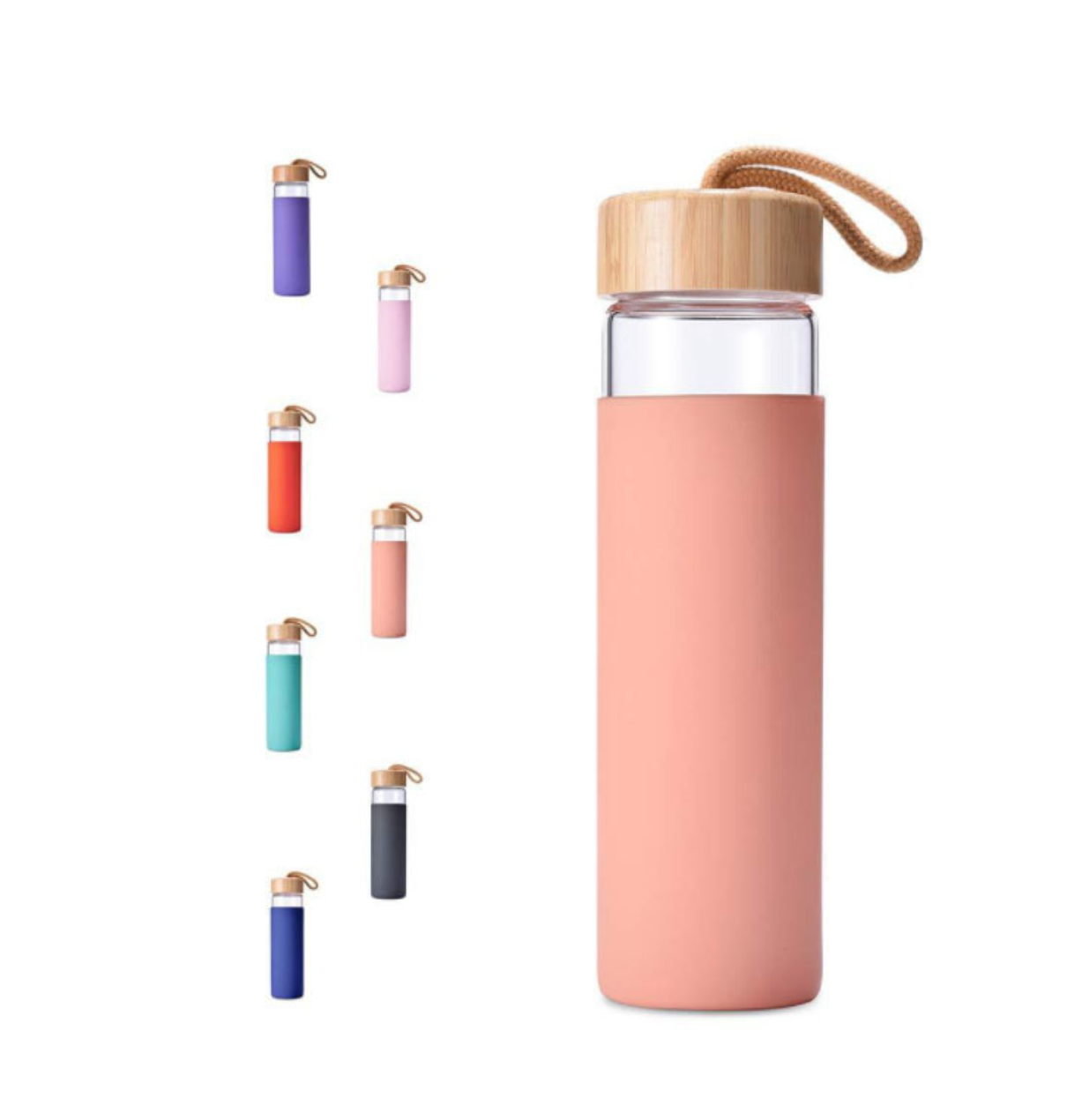 16oz. Glass Water Bottle with Bamboo Lid and Silicone Sleeve 2