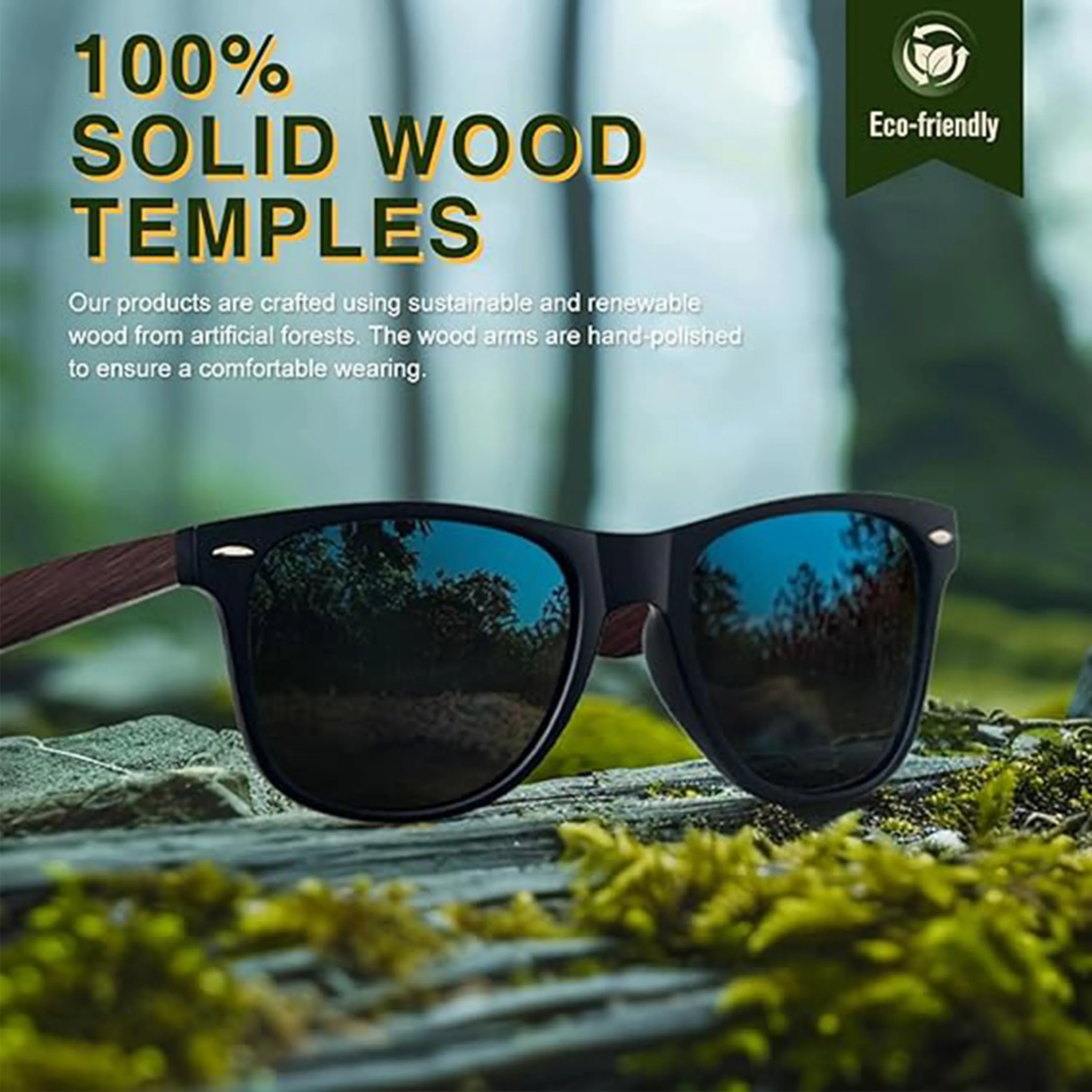 Unisex Design Bamboo Wood Arms Sunglasses 5