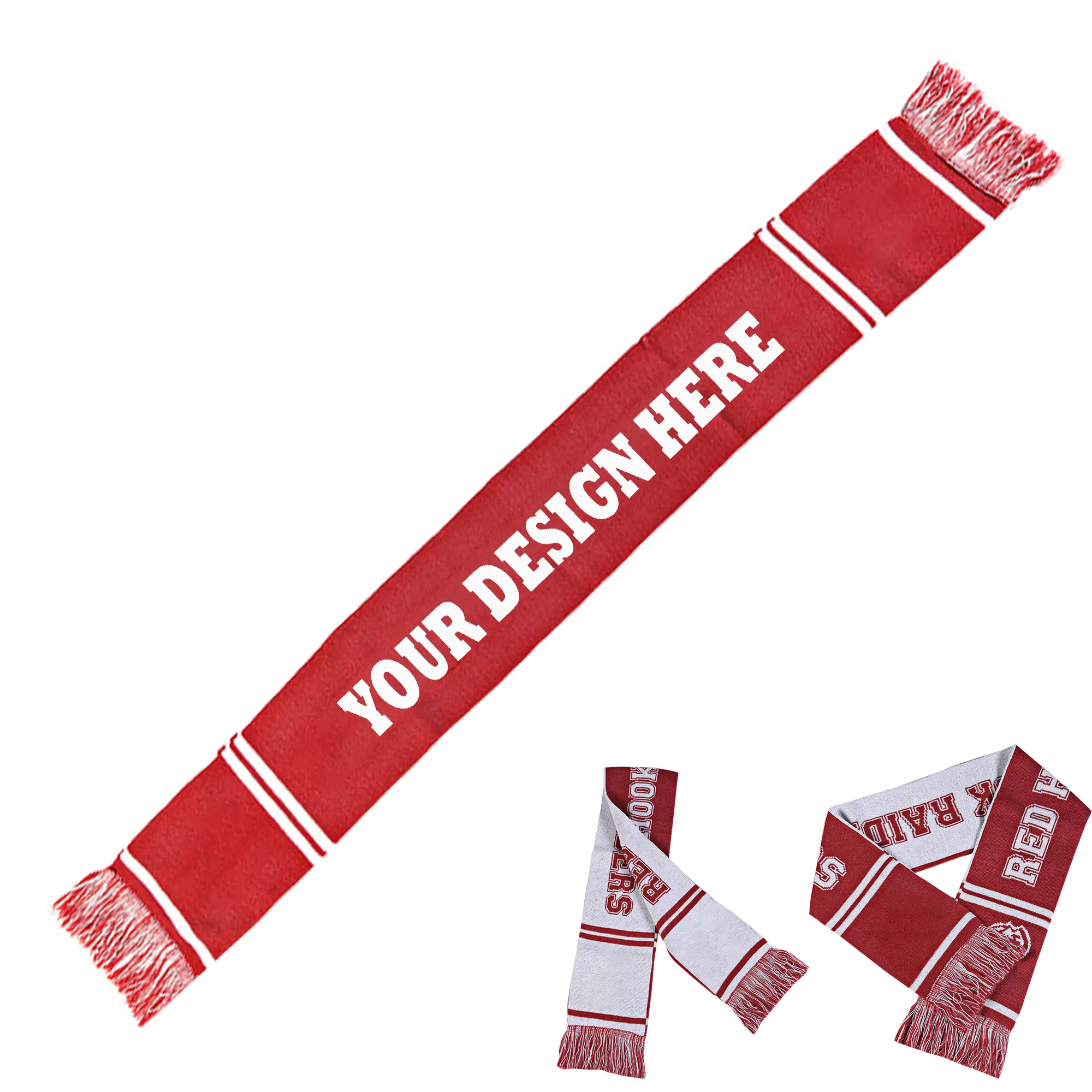 Custom Red Knitted Stadium Sports Scarf With Fringe 1