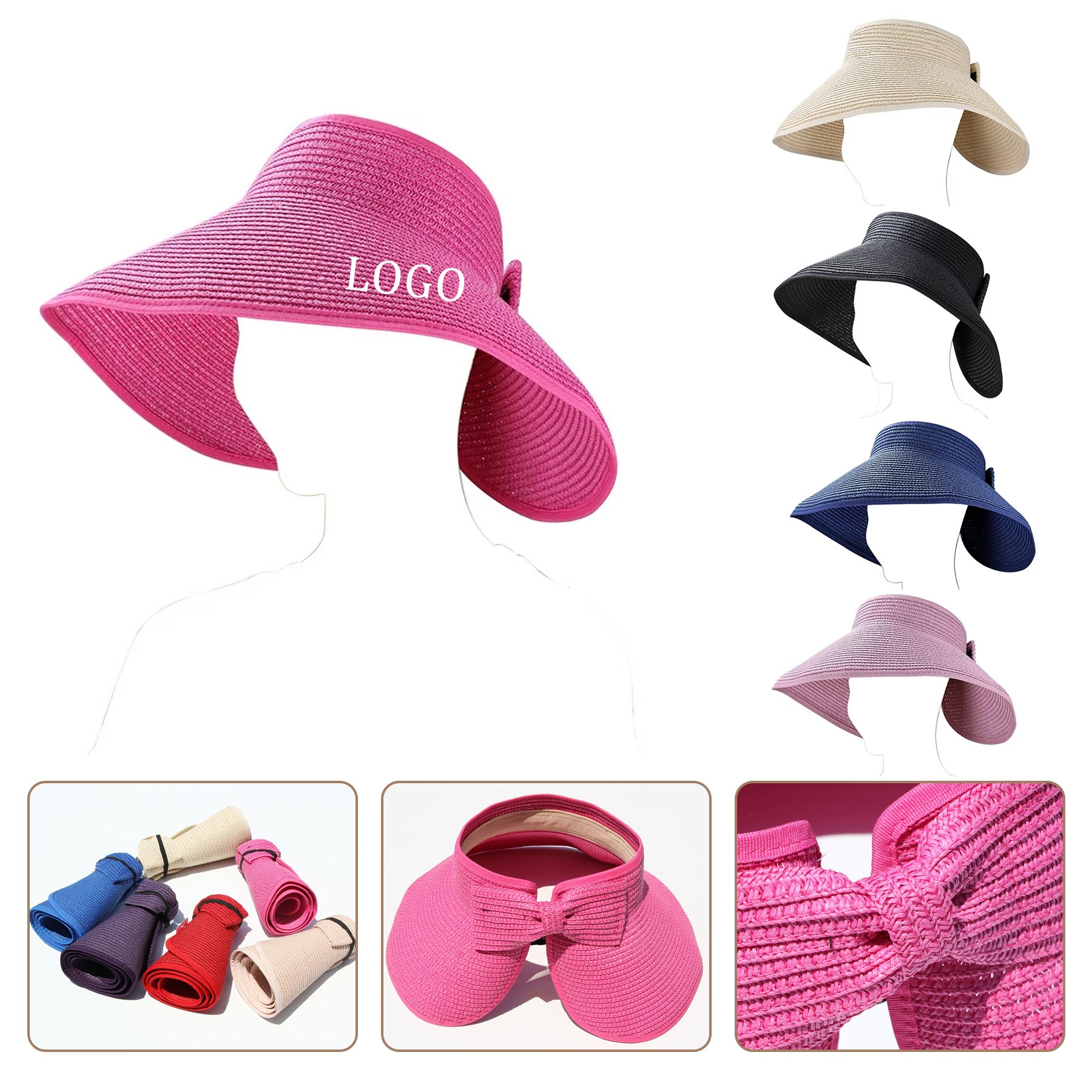 Summer Bow Tie Straw Visor Sun Hat