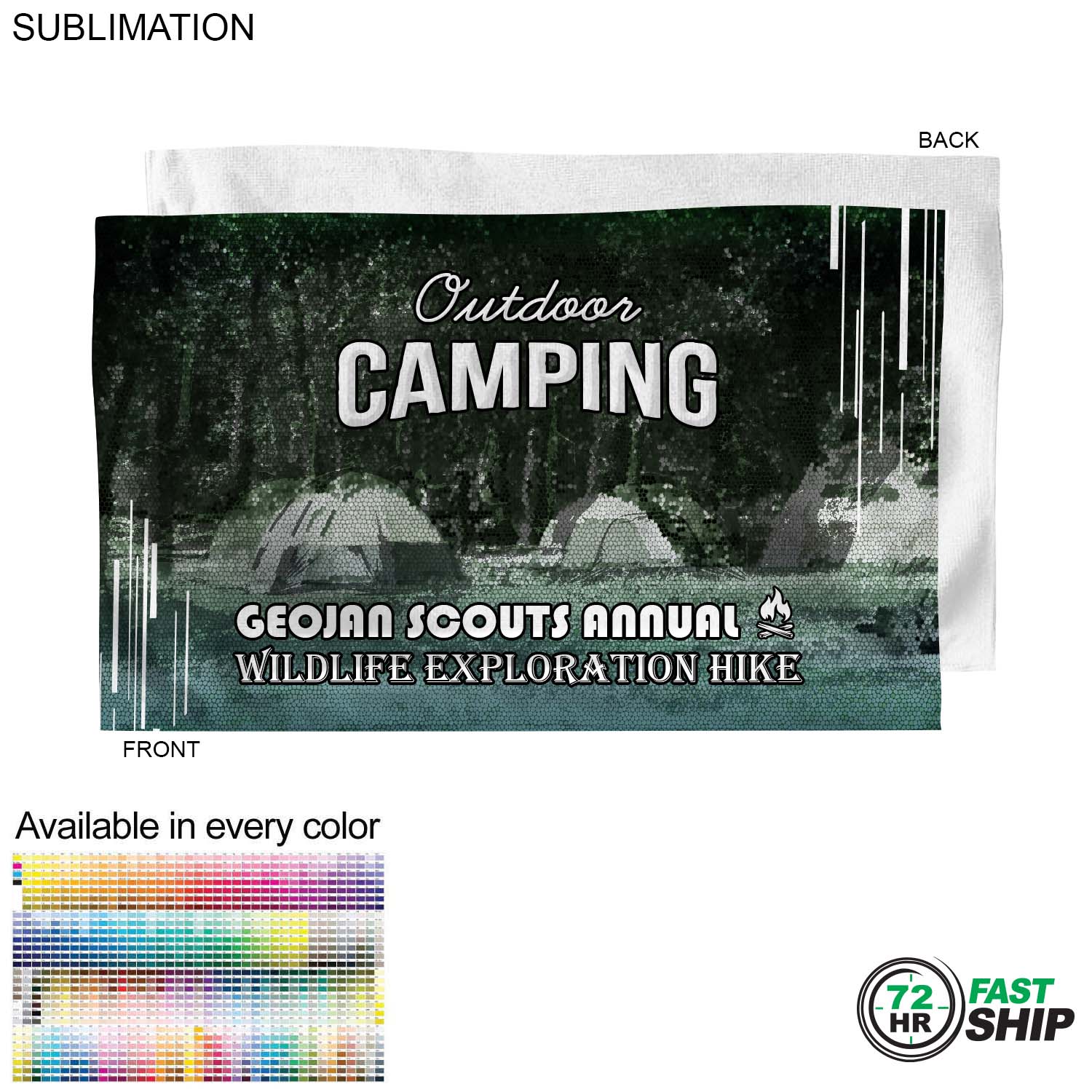 72 Hr Fast Ship - Microfiber Dri-lite Terry Towel, 15x25, Sublimated Edge to Edge 1 side 2