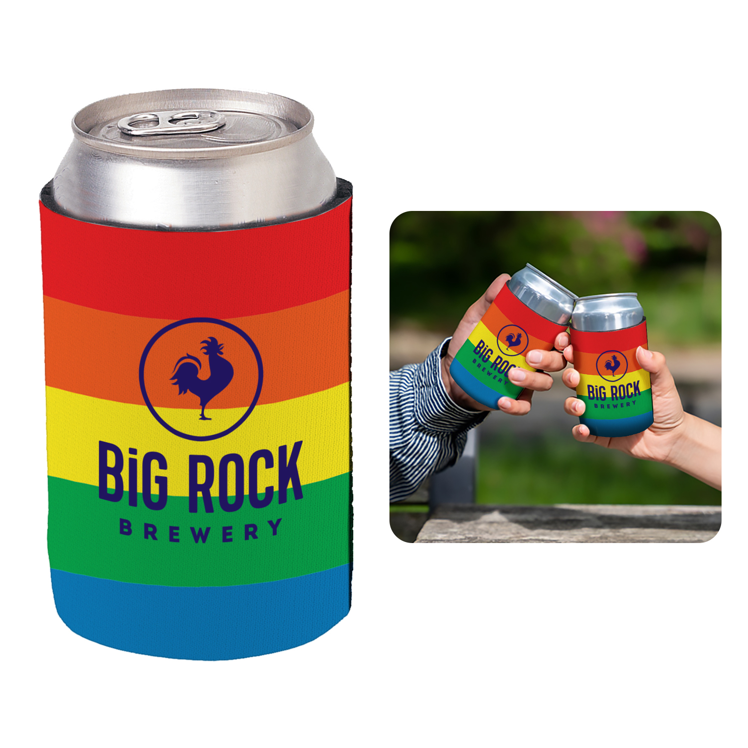 Rainbow Can Cooler, custom can cooler with logo imprint 1