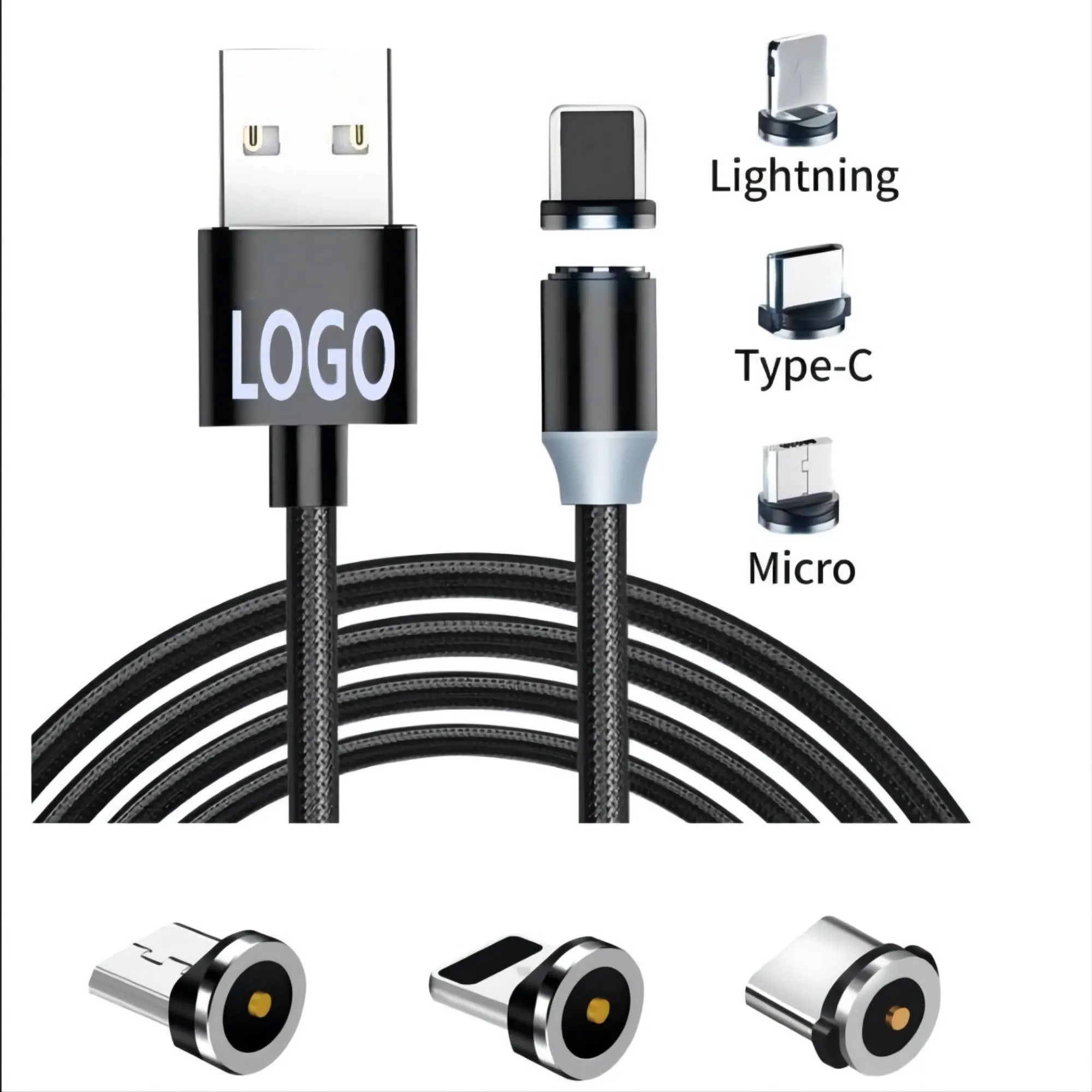 Magnetic 3-In-1 Travel Data Cable MOQ 100PCS 3