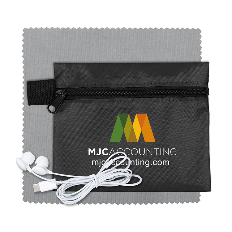 Mobile Tech Earbud Kit with Microfiber Cleaning Cloth In Zipper Pouch 3