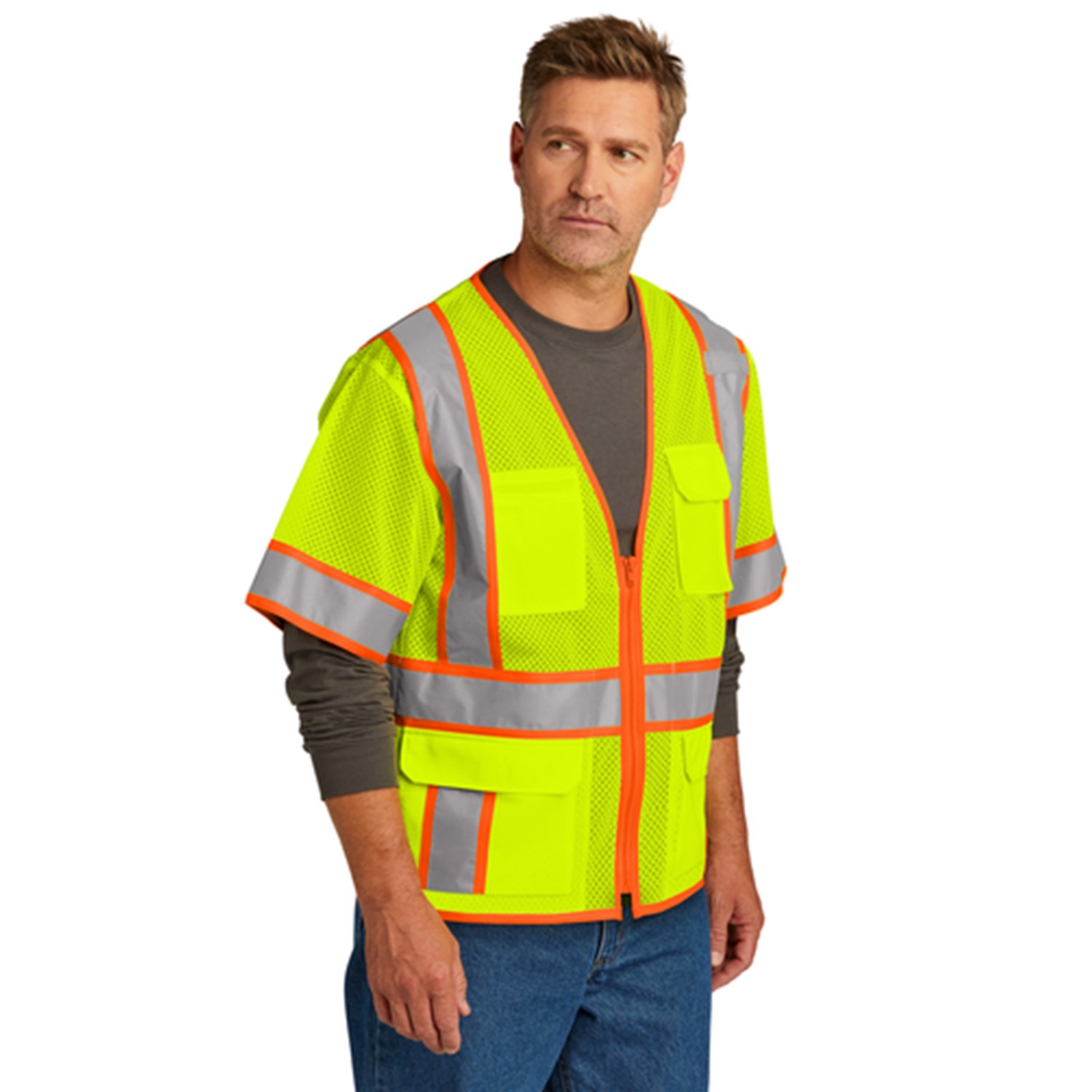 CornerStone® ANSI 107 Class 3 Surveyor Mesh Zippered Two-Tone Short Sleeve Vest 4