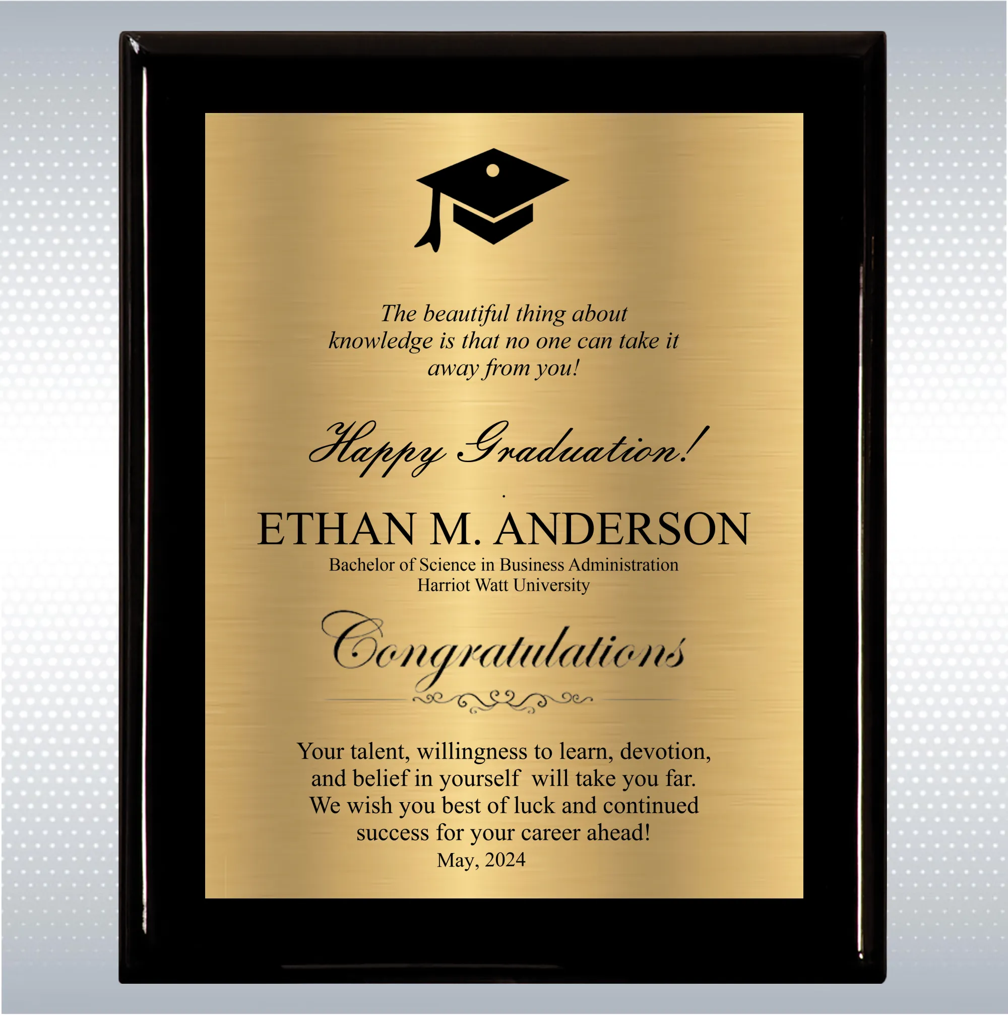 Black Piano Finish Wood Plaque Graduation Gift 19