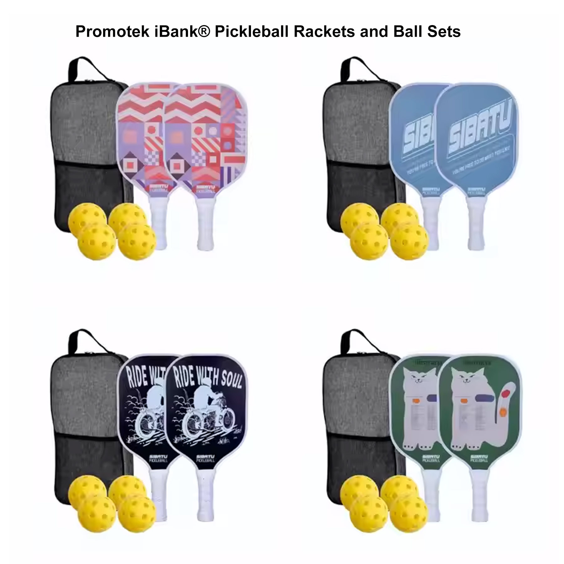 iBank ® Pickleball Set of 2 Paddles with 4 Outdoor Balls and Durable Carrying Case 1