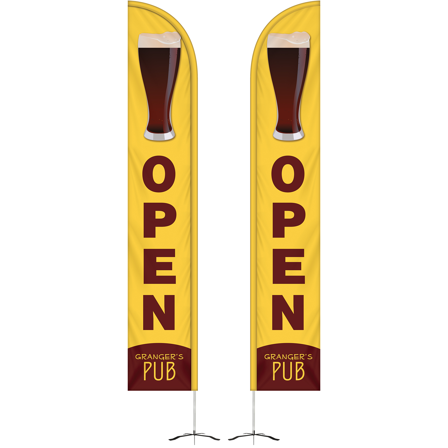 12' Double Sided Half Drop Banner w/ Premium Hardware & Cross Base 12