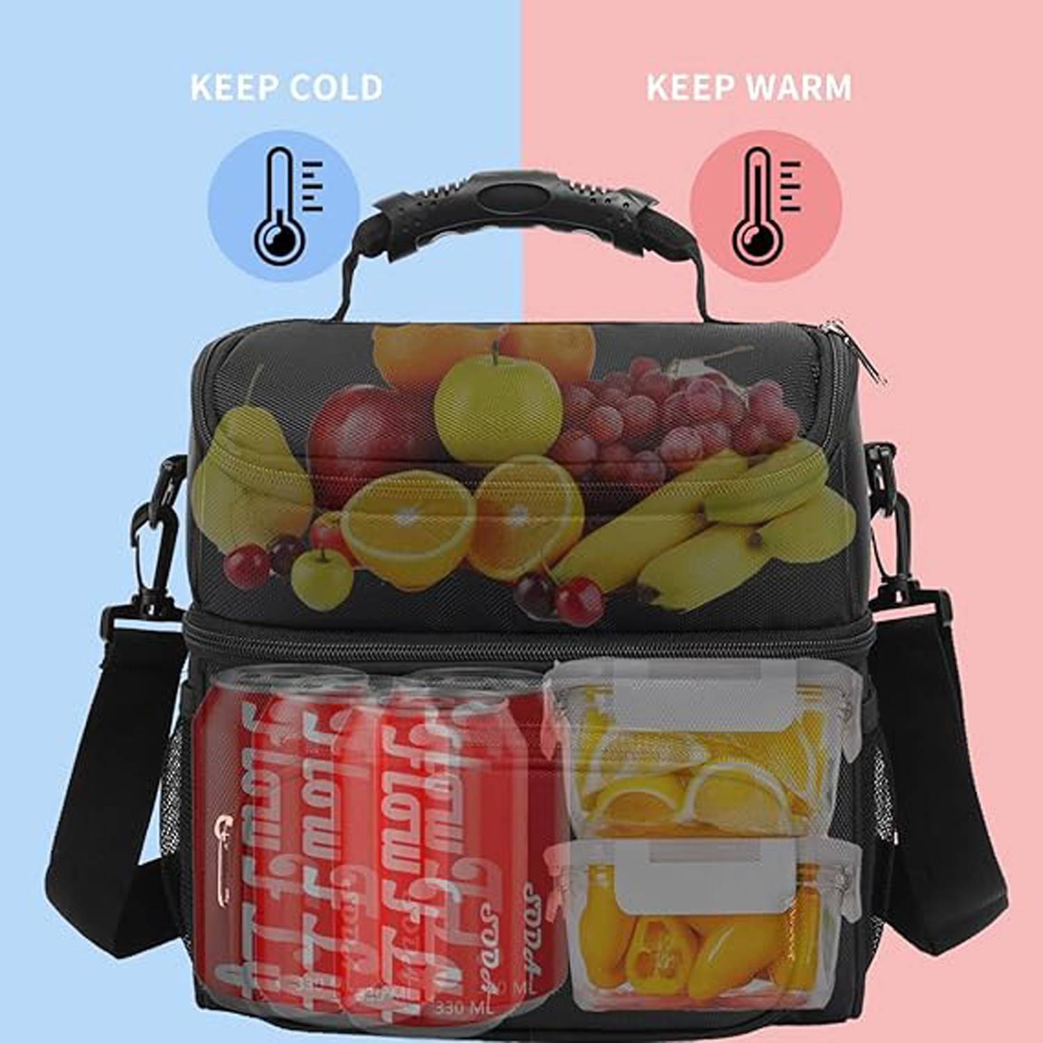 15L Oxford Double Deck Insulated Cooler Bag w/ Handle 8