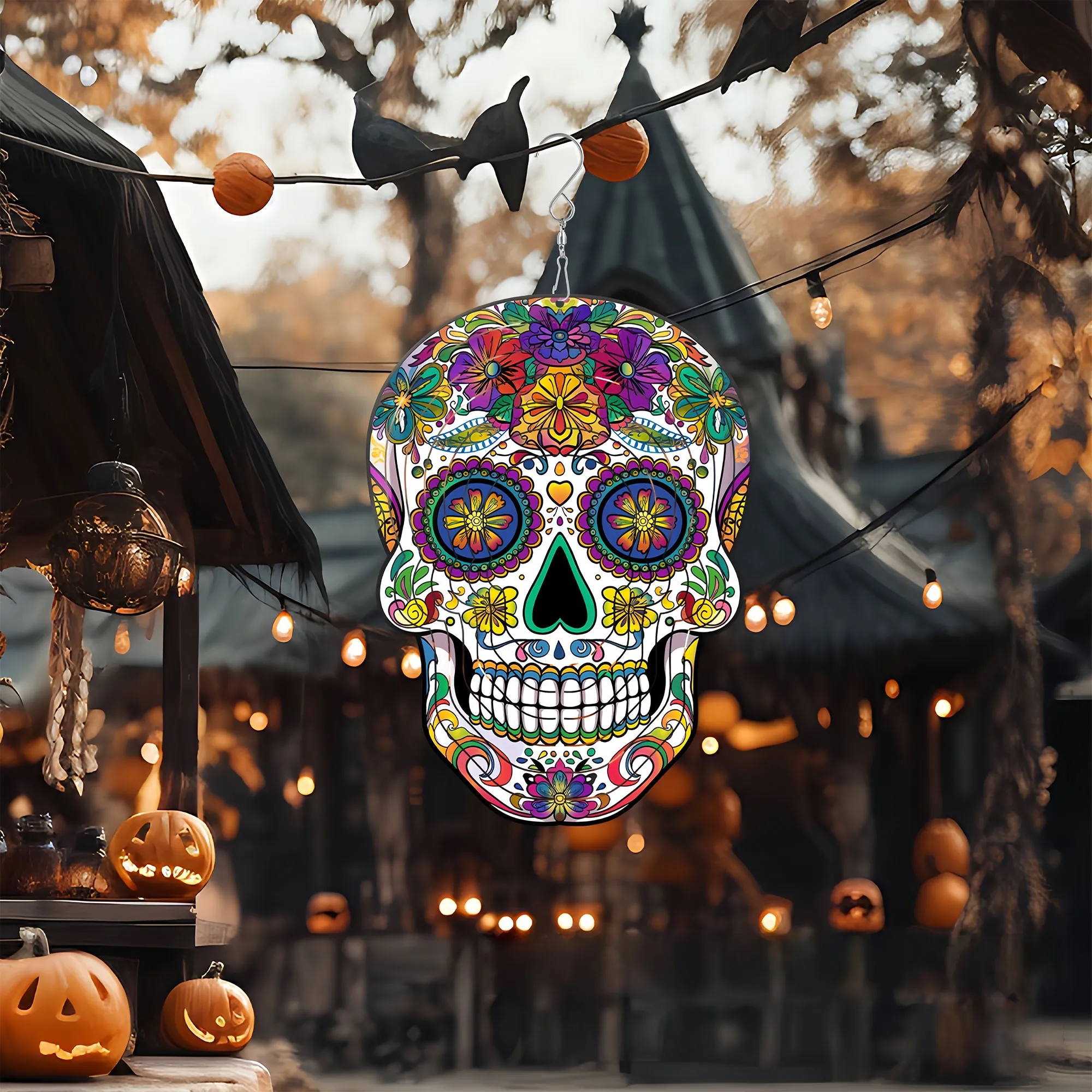 Vibrant 3D Skull Wind Spinner For Halloween Decor 7