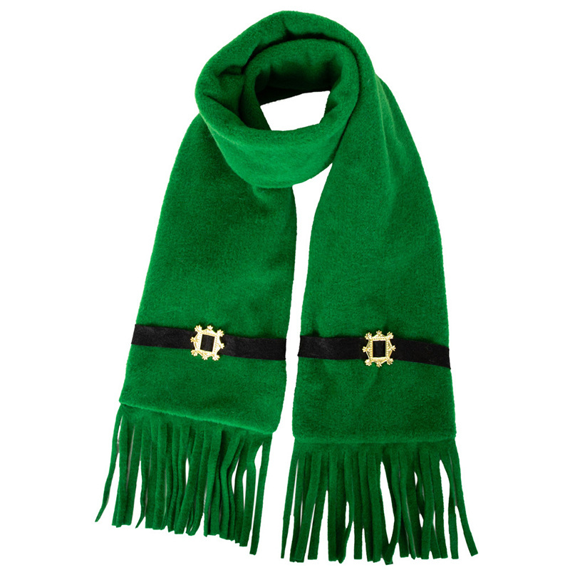 Elegant Green Fringe Scarf with Gold Accents - Cozy and Chic 1