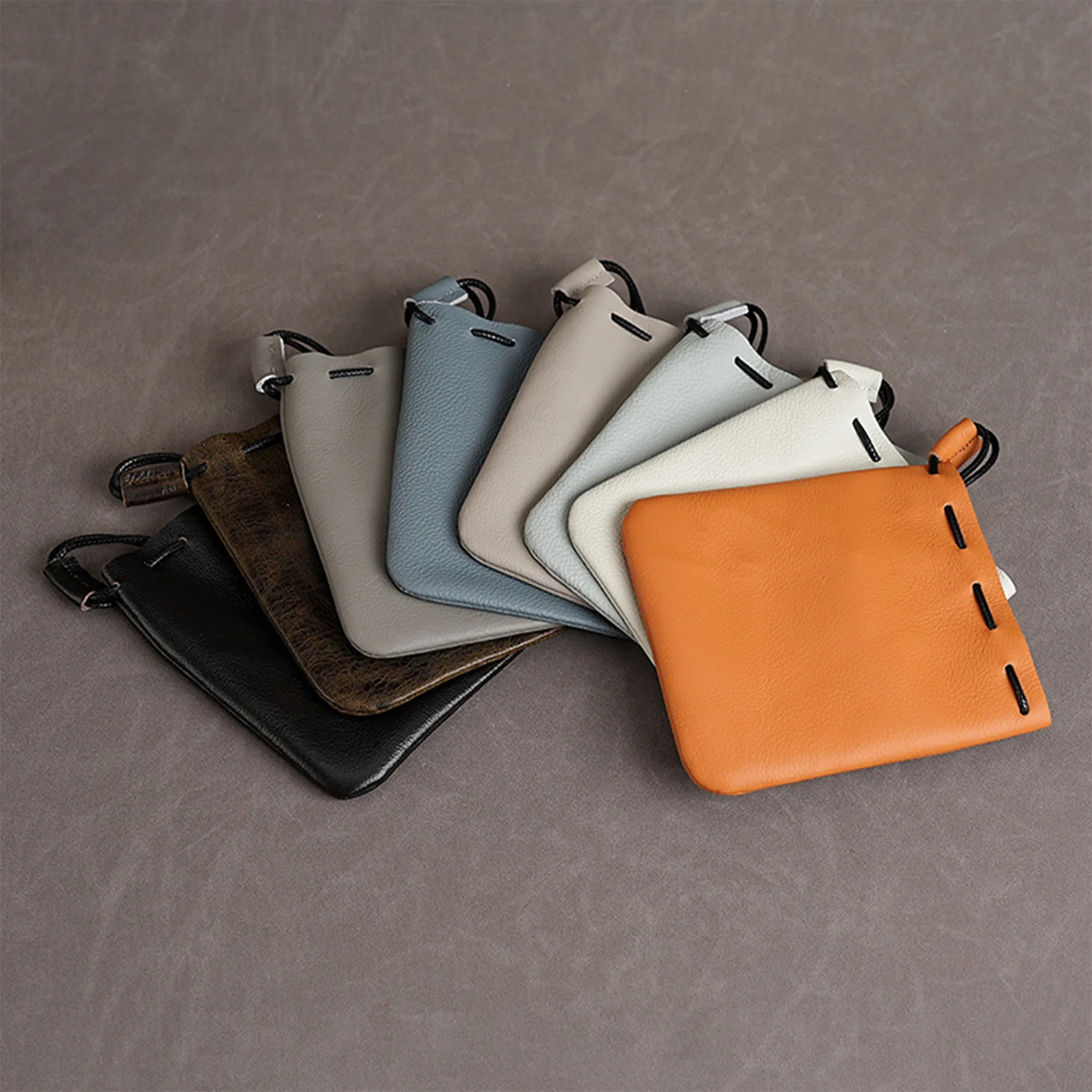 Genuine Leather Drawstring Coin Pouch 14