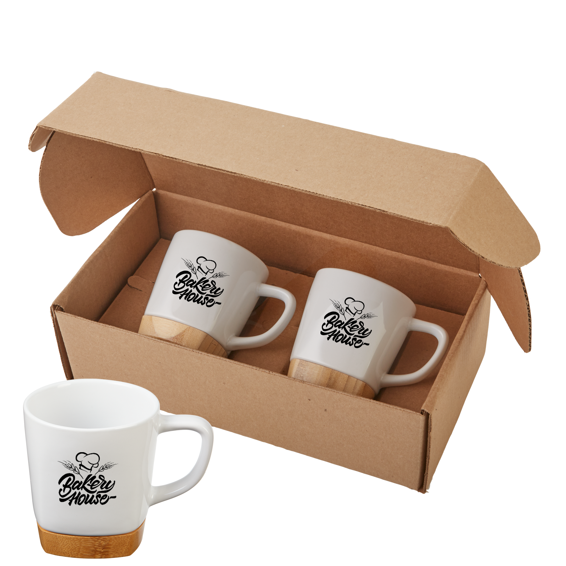 11 Oz. Ceramic Mugs w/Removable Bamboo Coaster Gift Set 6