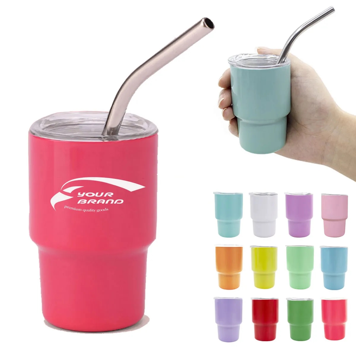 3oz Metal Mini Tumbler Shot Glass with Lid & Straw 3