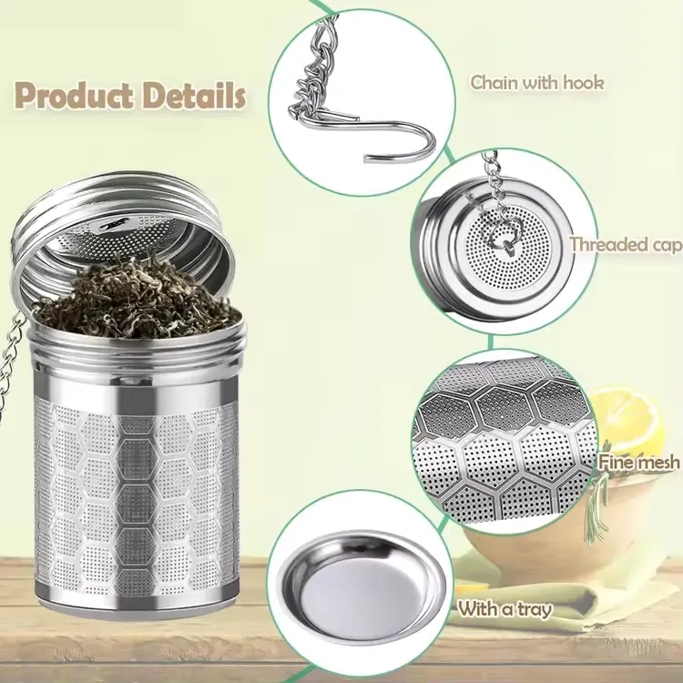 304 Stainless Steel Threaded Lid Loose Leaf Tea Steeper 5